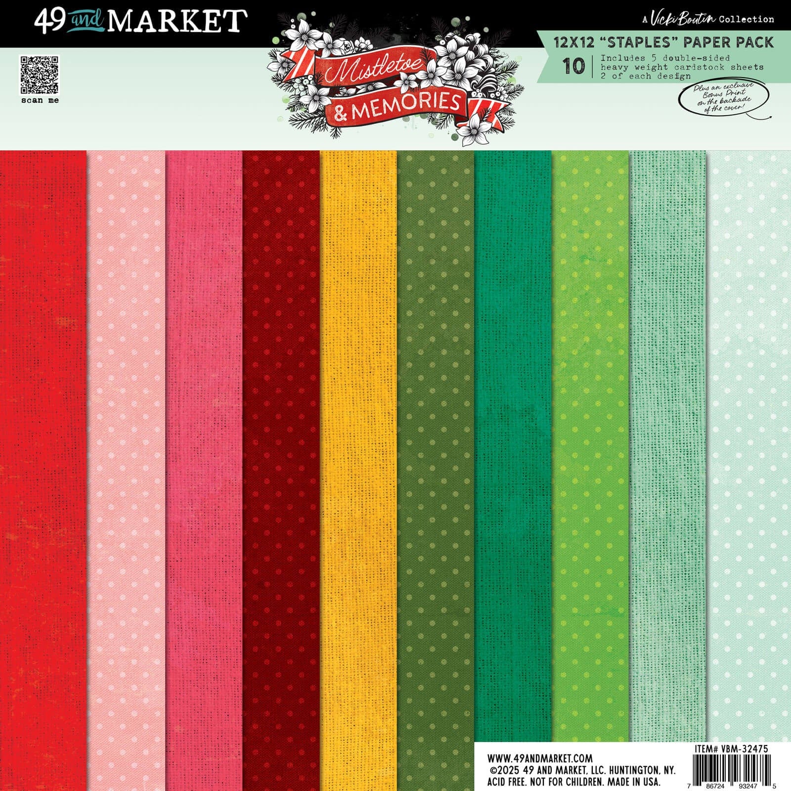 49 & Market Printed Papers 49 And Market Staples Pack 12"X12"Mistletoe And Memories - VBM-32475