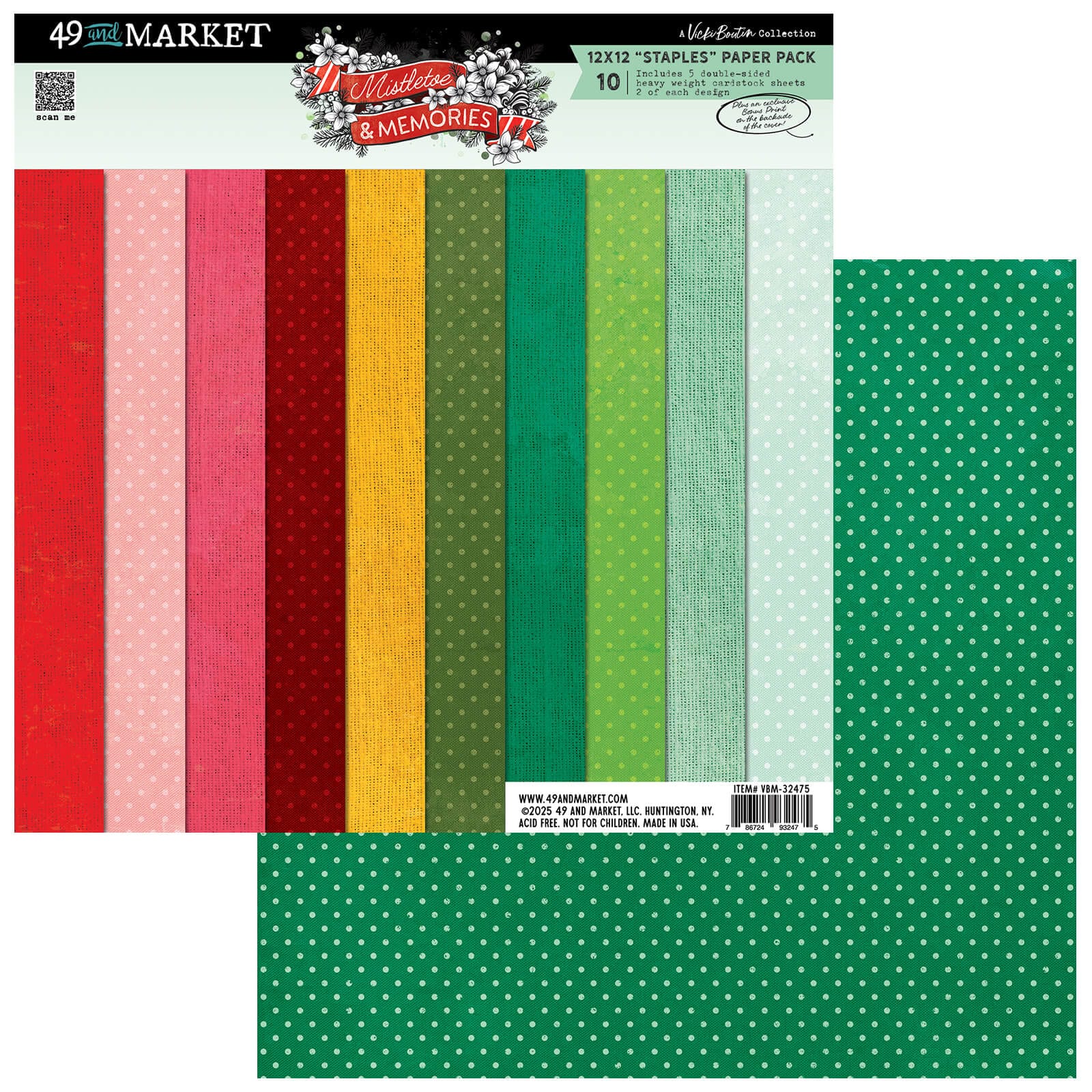 49 & Market Printed Papers 49 And Market Staples Pack 12"X12"Mistletoe And Memories - VBM-32475