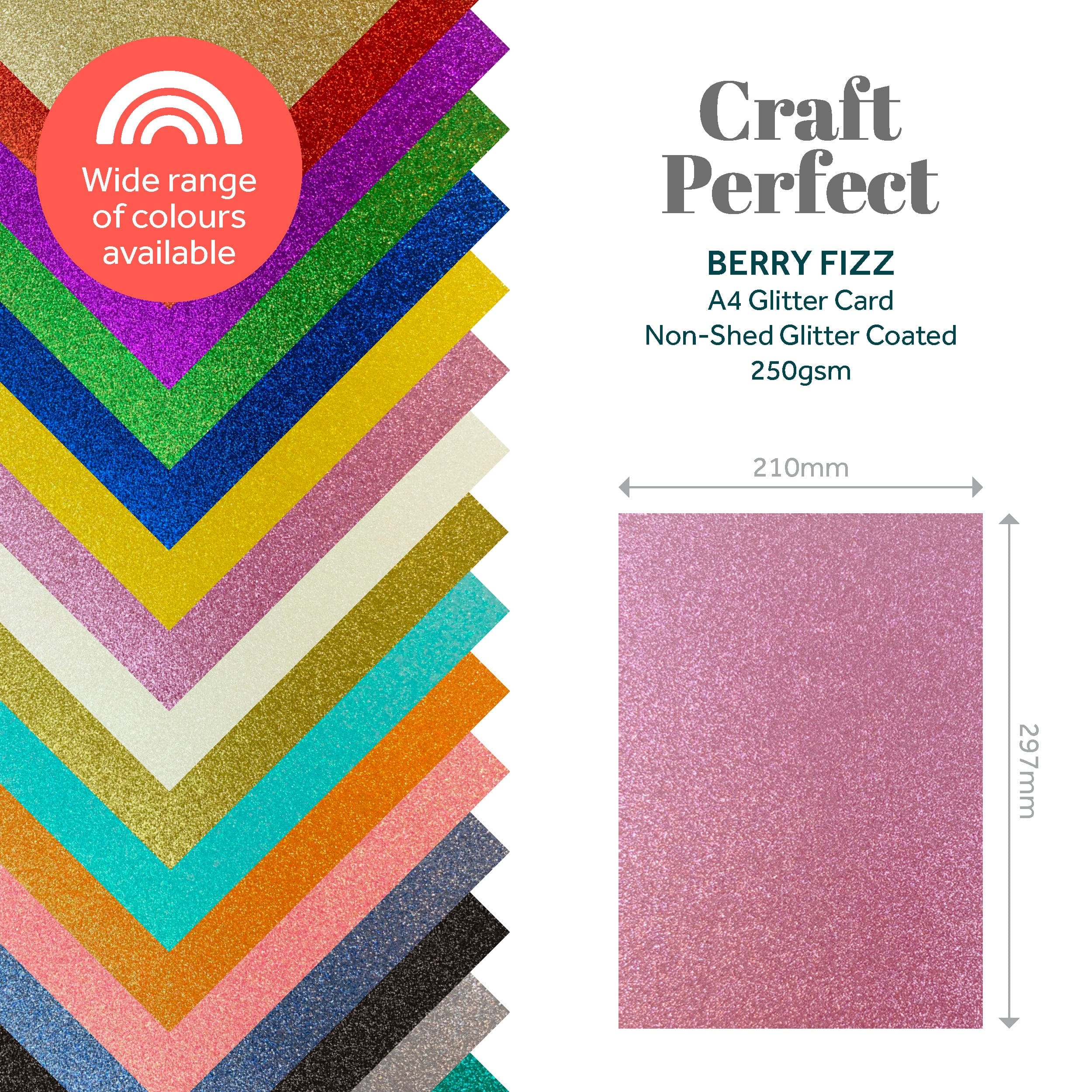 Craft Perfect Glitter Card Multipack of 3 Glitter Card - Berry Fizz - A4 - 9952E3