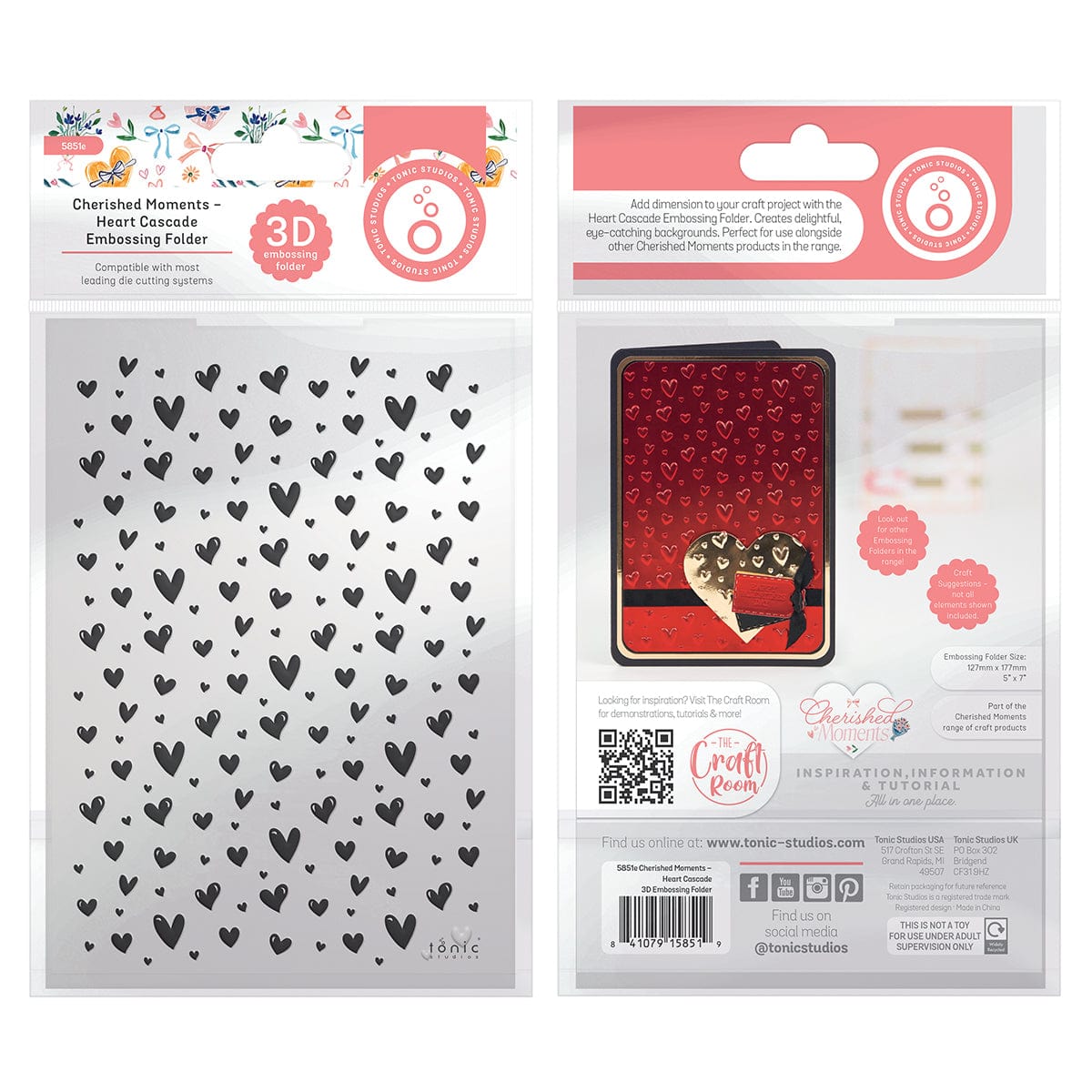 Tonic Studios Embossing Folder Cherished Moments - Heart Cascade 3D Embossing Folder - 5851e