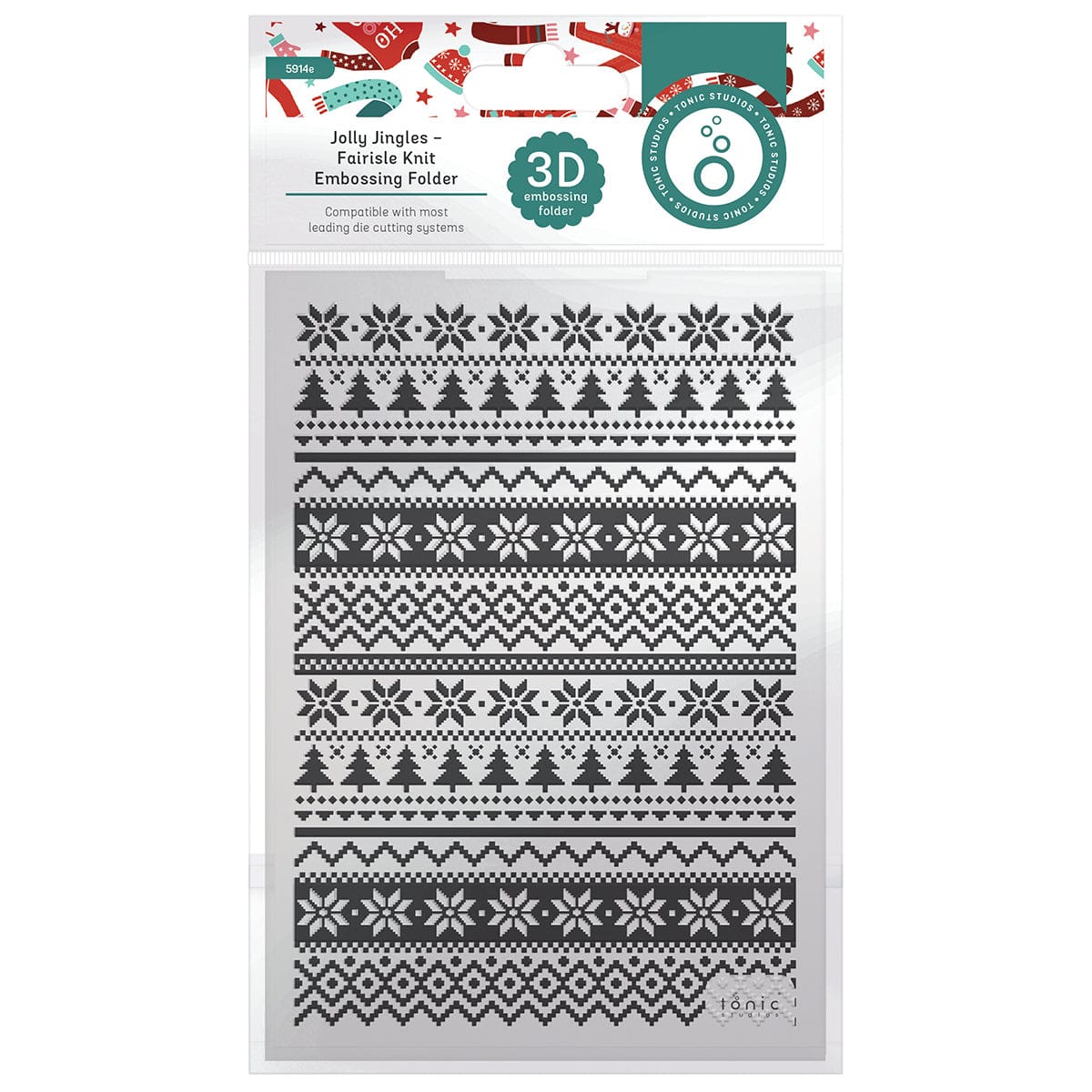 Tonic Studios Embossing Folder Jolly Jingles Fairisle Knit 3D Embossing Folder - 5914e
