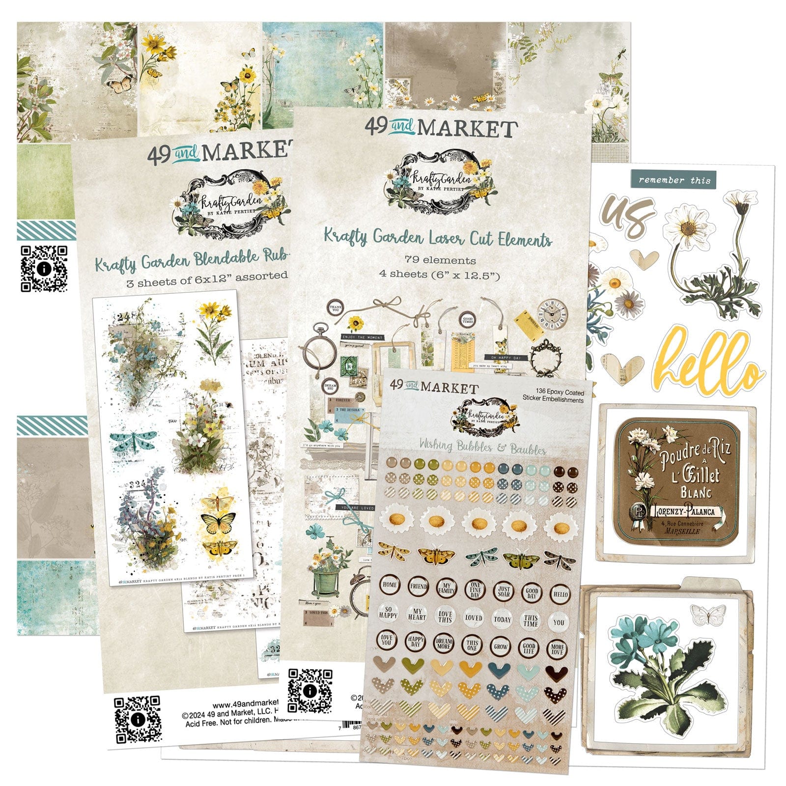 Tonic Studios Printed Papers 49 and Market - Krafty Garden Collection Bundle with 12×12 chipboard