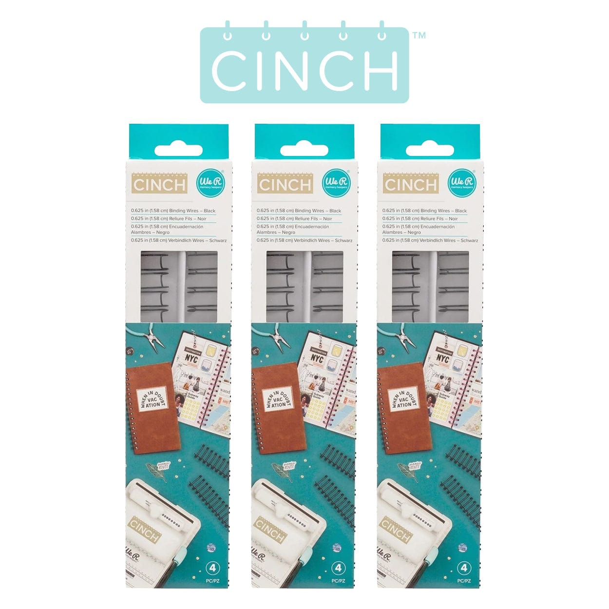 We R Makers We R Memory Keepers Cinch Binding Wires .625" x 10.5" – Black 3-Pack (12 Total Wires)