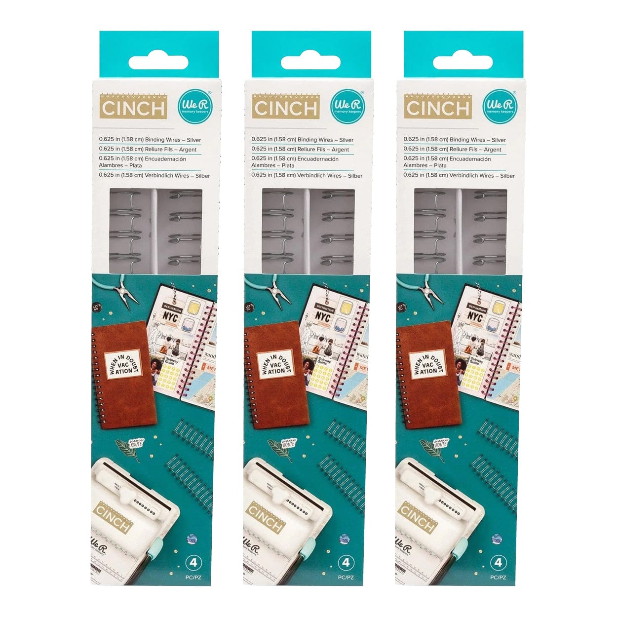 We R Makers We R Memory Keepers Cinch Binding Wires .625" x 10.5" – Silver 3-Pack (12 Total Wires)