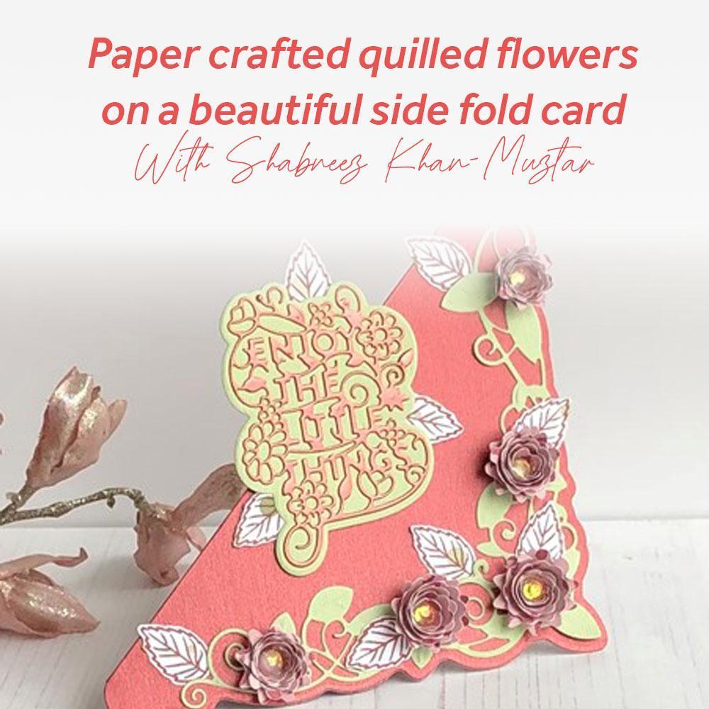 Paper crafted quilled flowers on a beautiful side fold card