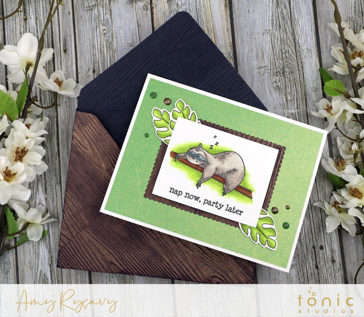 Create a Sleepy Sloth Card using Nuvo Alcohol Markers and Adorables Stamp Set – Tutorial – Amy Rysavy