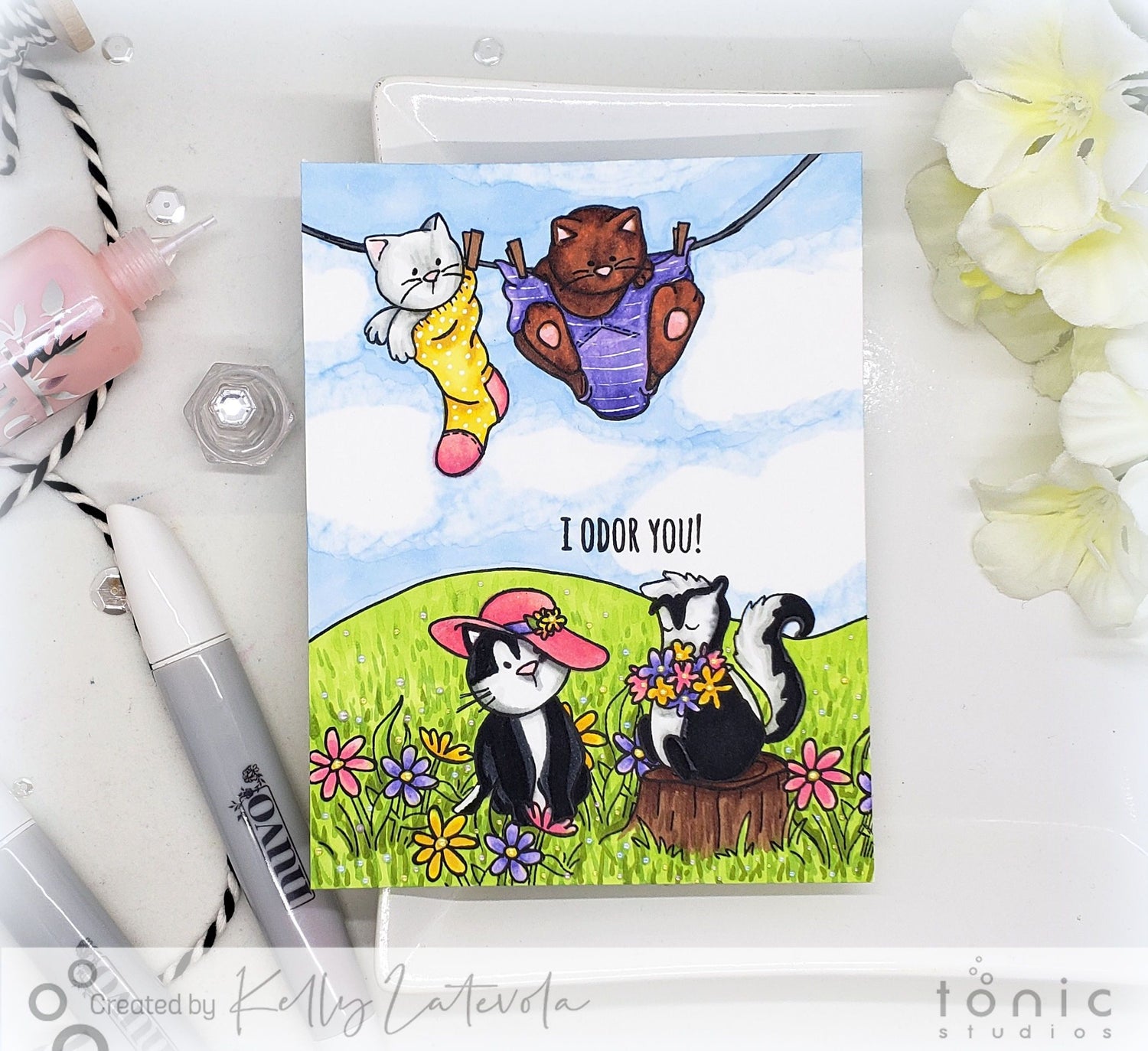 I Odor You: One Layer Scene Card with Tonic Adorables Stamps – Kelly Latevola
