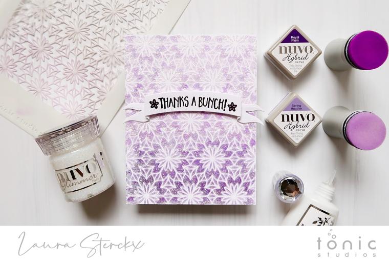 Easy Ombré Nuvo Glimmer Paste Card Background with Petal Pattern Stencil – Laura Sterckx