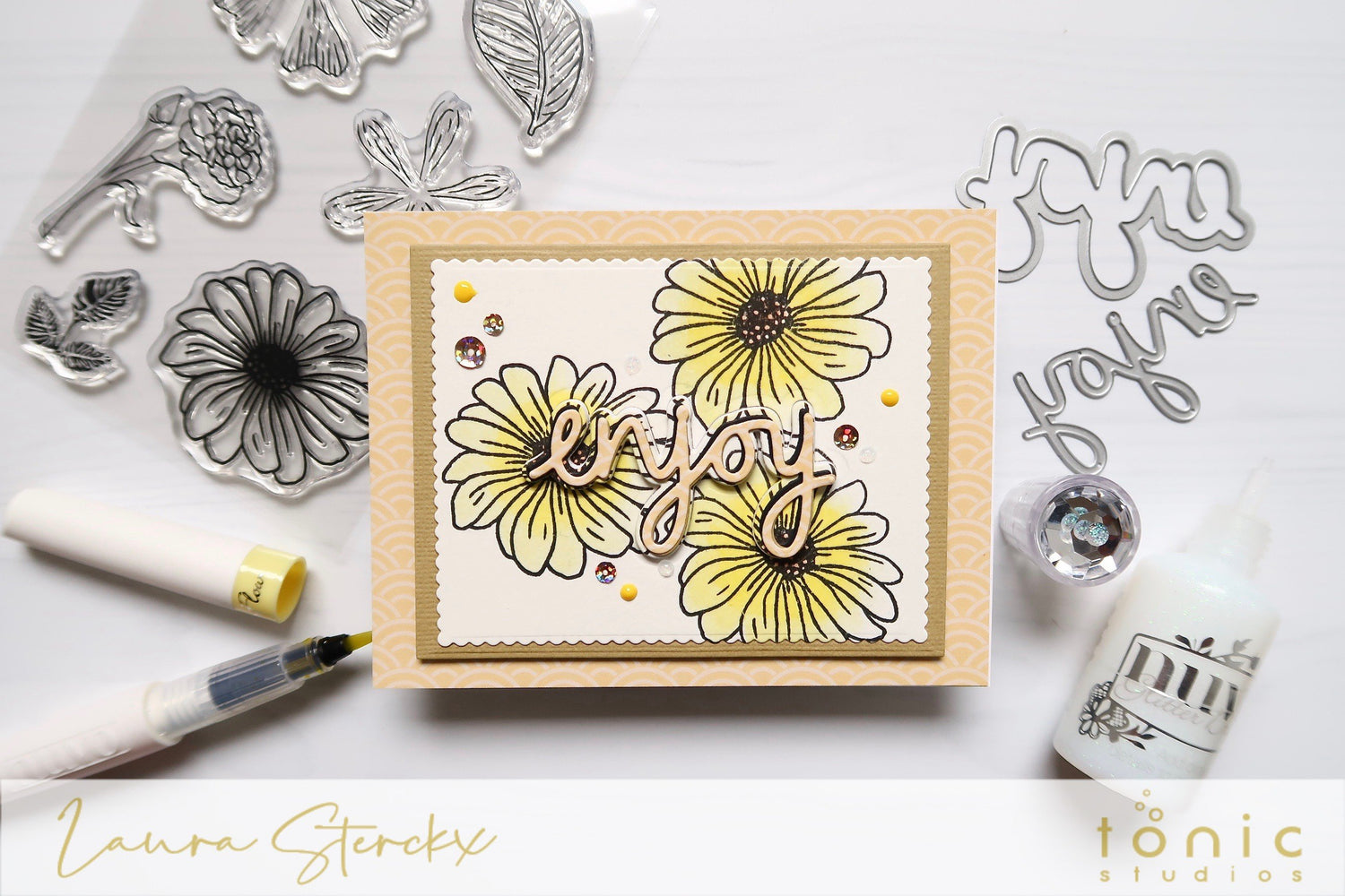 How to Create Inlaid Watercolour Die Cuts with Tonic Studios Perfect Petunia Stamp Set – Laura Sterckx