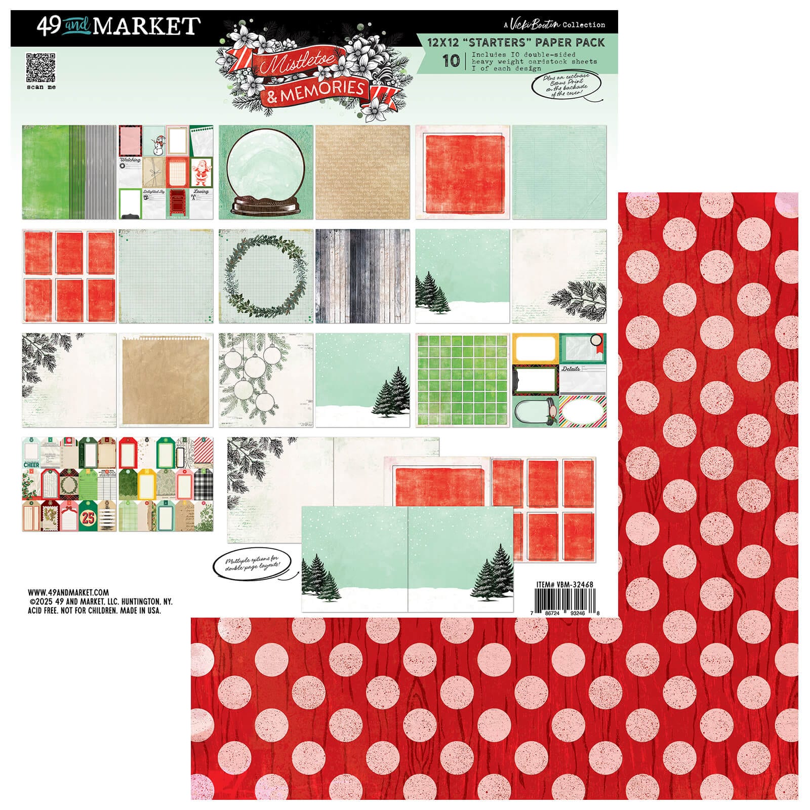 49 & Market Printed Papers 49 And Market Starters Collection Pack 12"X12" Mistletoe And Memories - VBM-32468