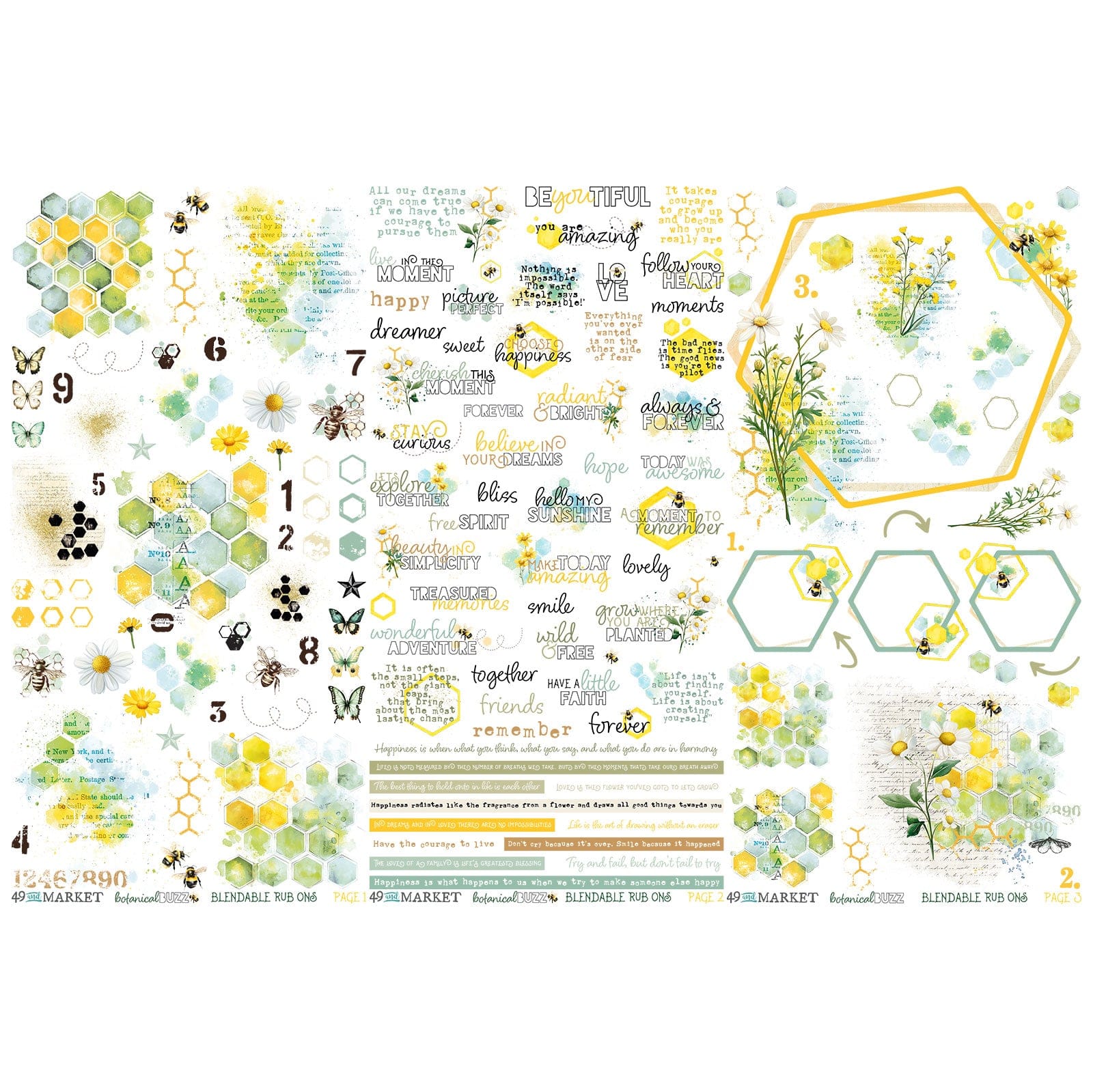 49 & Market Rub-on Transfers 49 And Market Rub-On Transfer Set, Botanical Buzz - DBB-32383