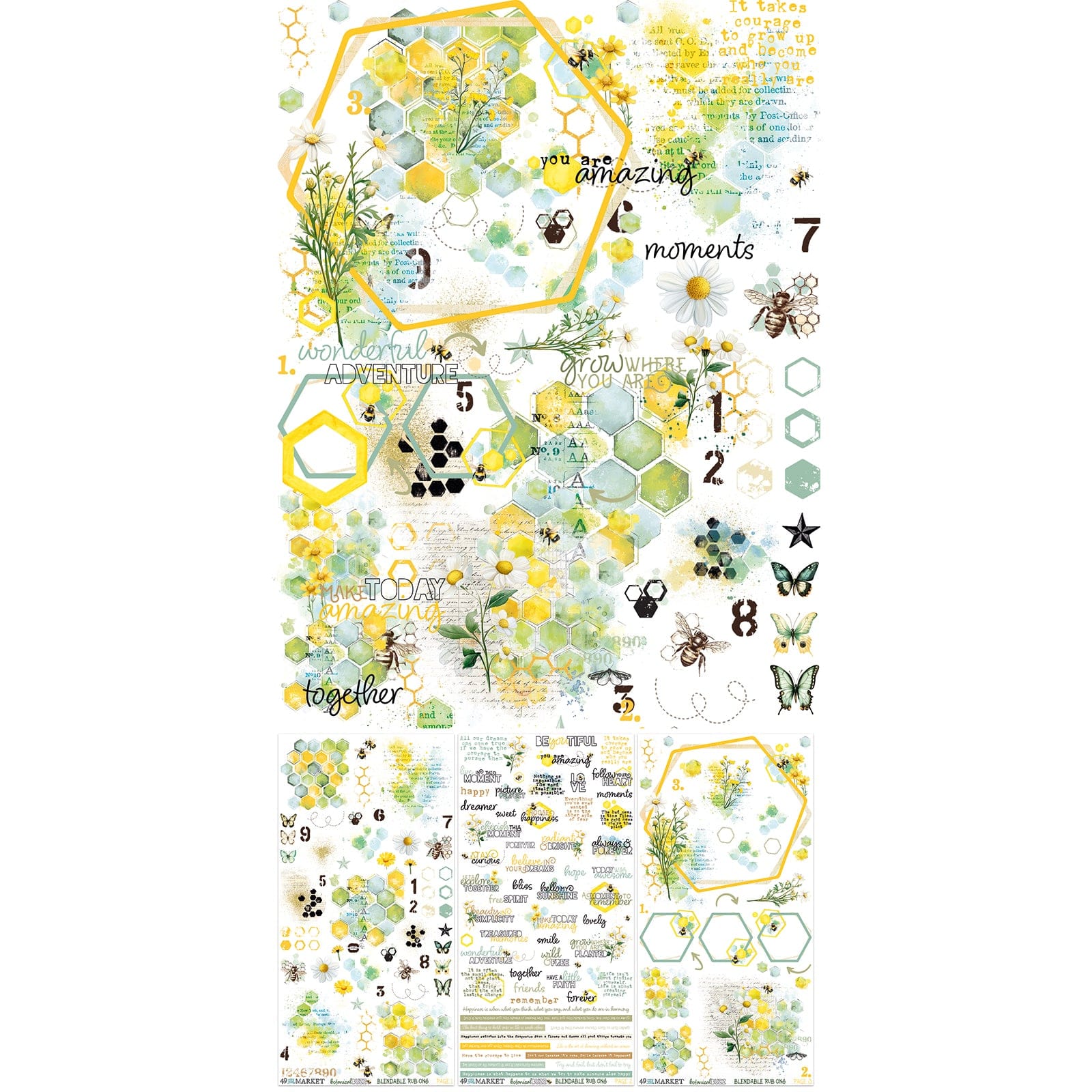 49 & Market Rub-on Transfers 49 And Market Rub-On Transfer Set, Botanical Buzz - DBB-32383