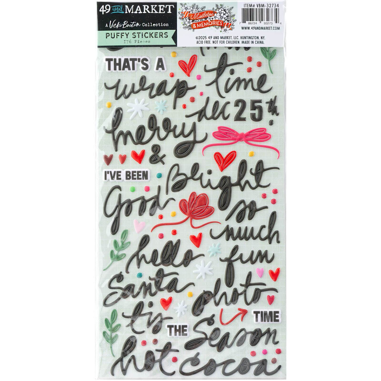 49 & Market Stickers 49 And Market Puffy Stickers Mistletoe And Memories - VBM-32734
