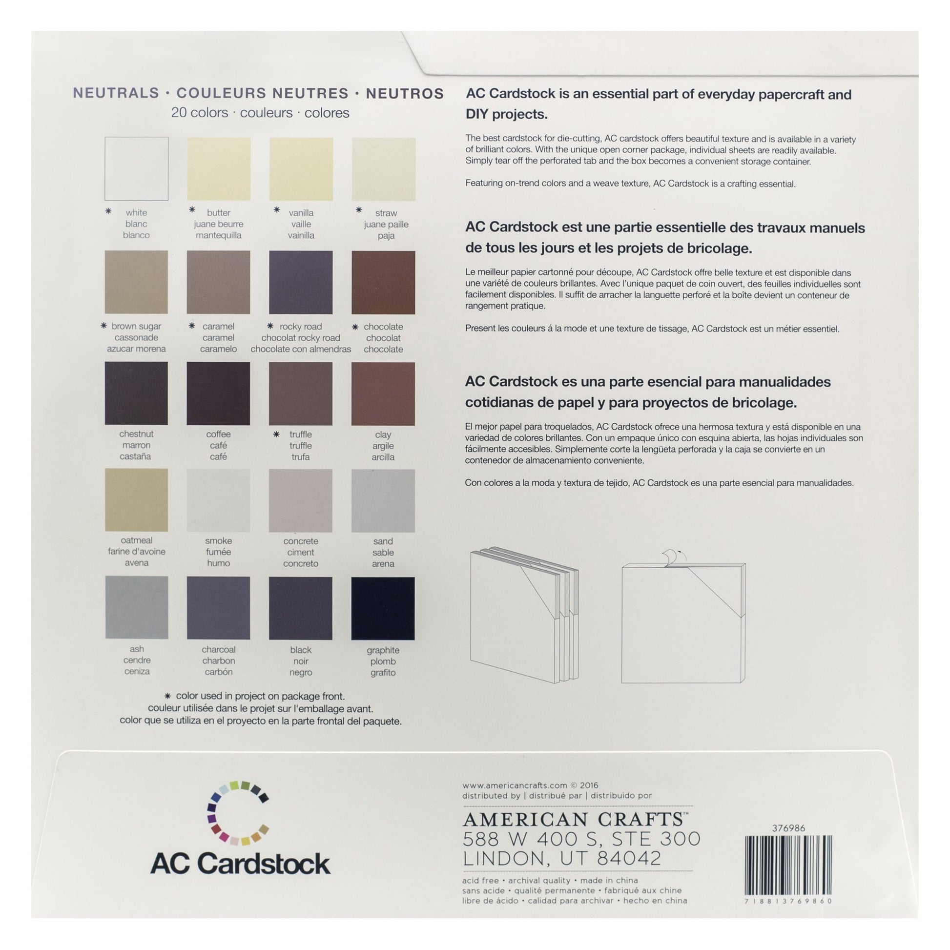 American Crafts Arts & Crafts American Crafts - Neutral Colours 12" x 12" Cardstock - 60 Sheets