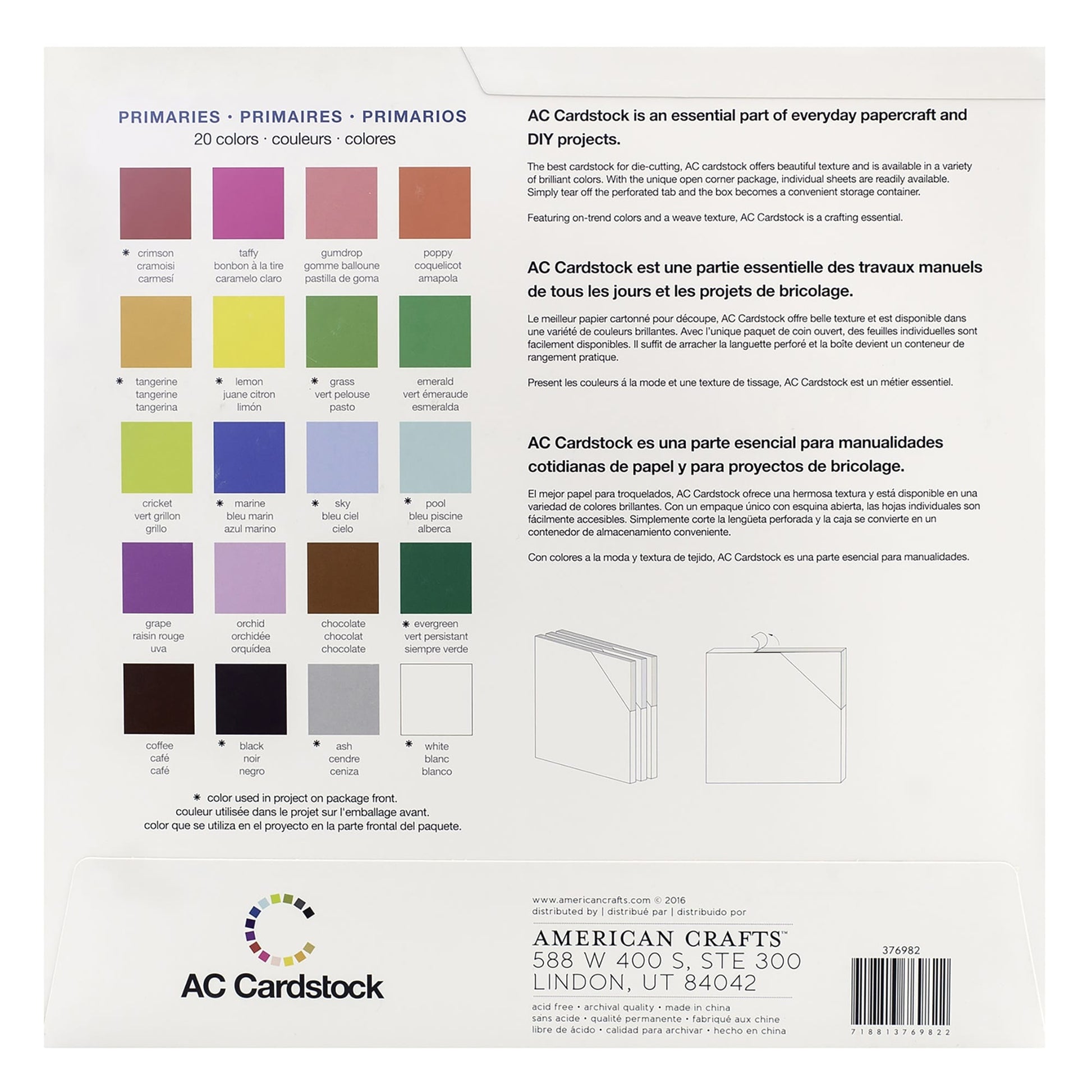 American Crafts Arts & Crafts American Crafts - Primary Colours 12" x 12" Cardstock - 60 Sheets
