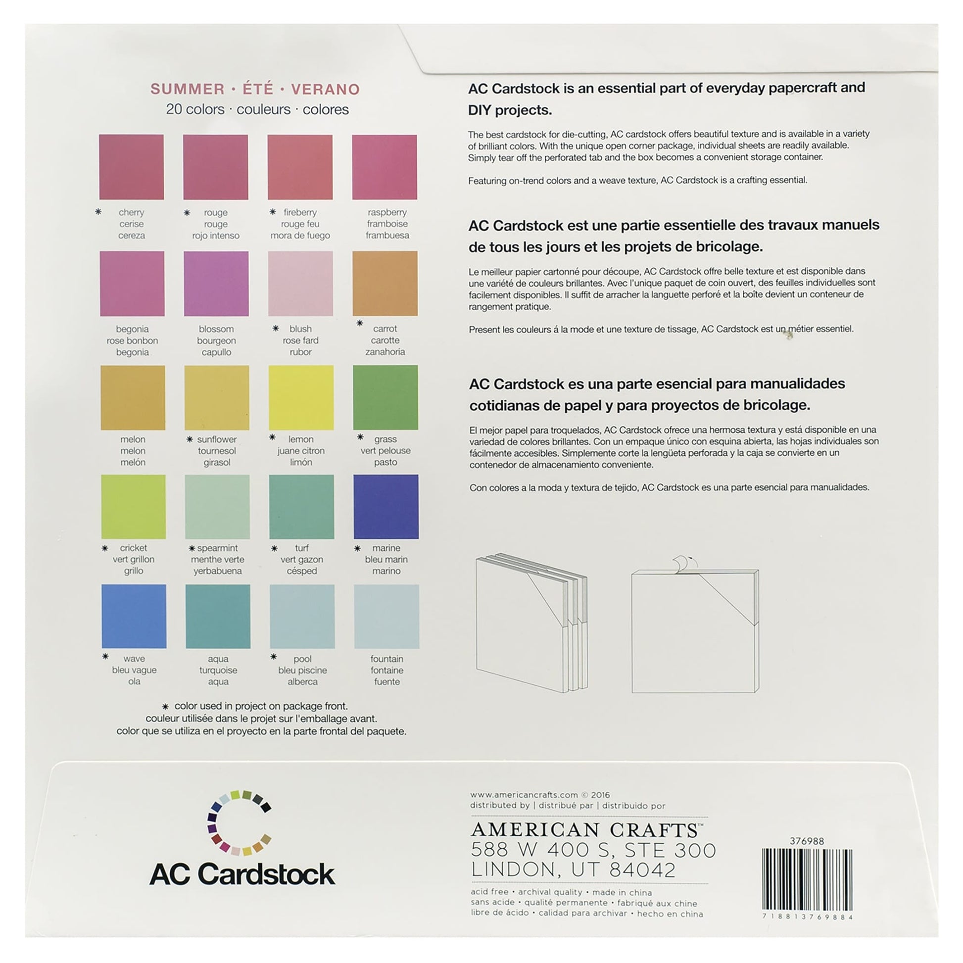 American Crafts Arts & Crafts American Crafts - Summer Colours 12" x 12" Cardstock - 60 Sheets