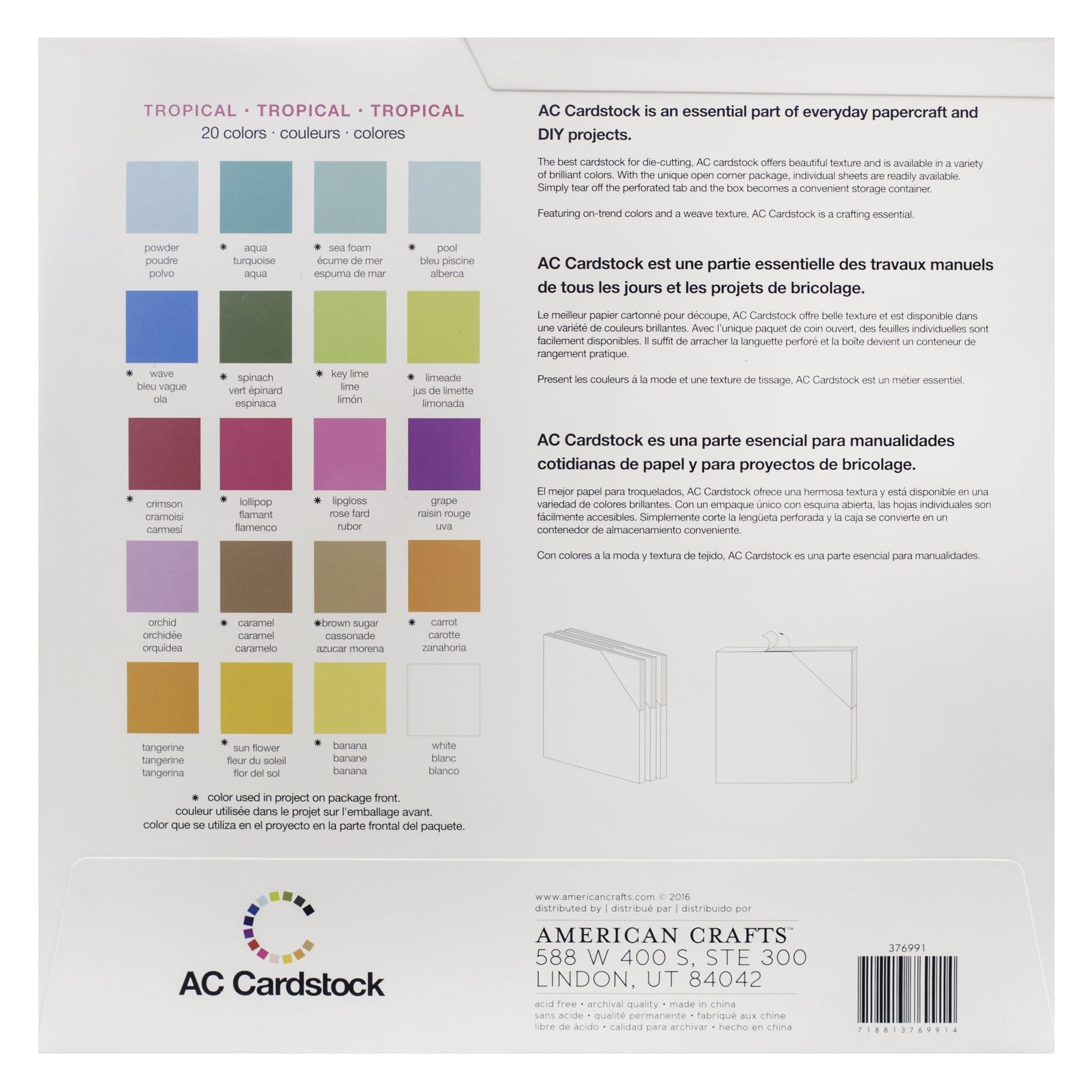 American Crafts Arts & Crafts American Crafts - Tropical Colours 12" x 12" Cardstock - 60 Sheets