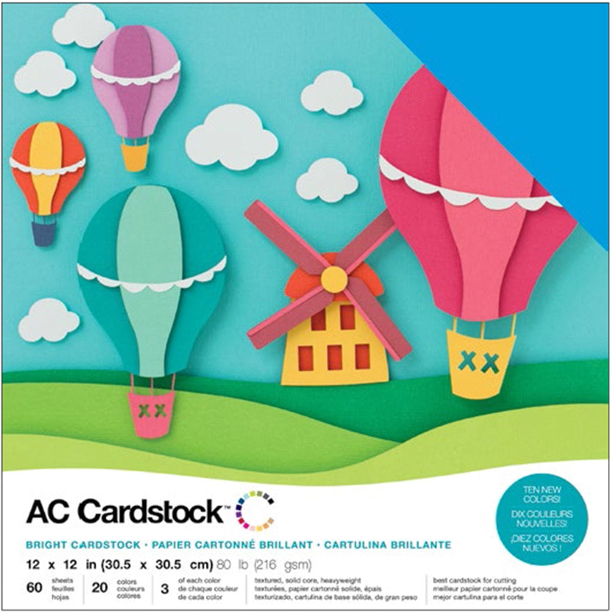 American Crafts Arts & Crafts American Crafts Variety Cardstock Pack 12"X12" 60/Pkg-Brights