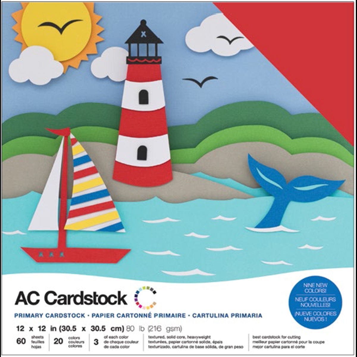 American Crafts Arts & Crafts American Crafts Variety Cardstock Pack 12"X12" 60/Pkg-Primaries