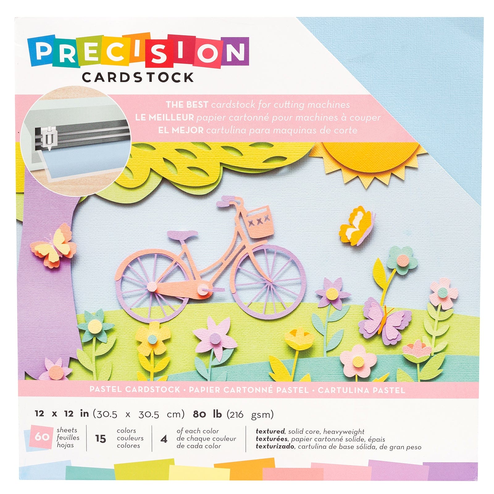 American Crafts Cardstock American Crafts Precision Cardstock Pack 80lb 12x12" 60/Pkg-Pastel/Textured