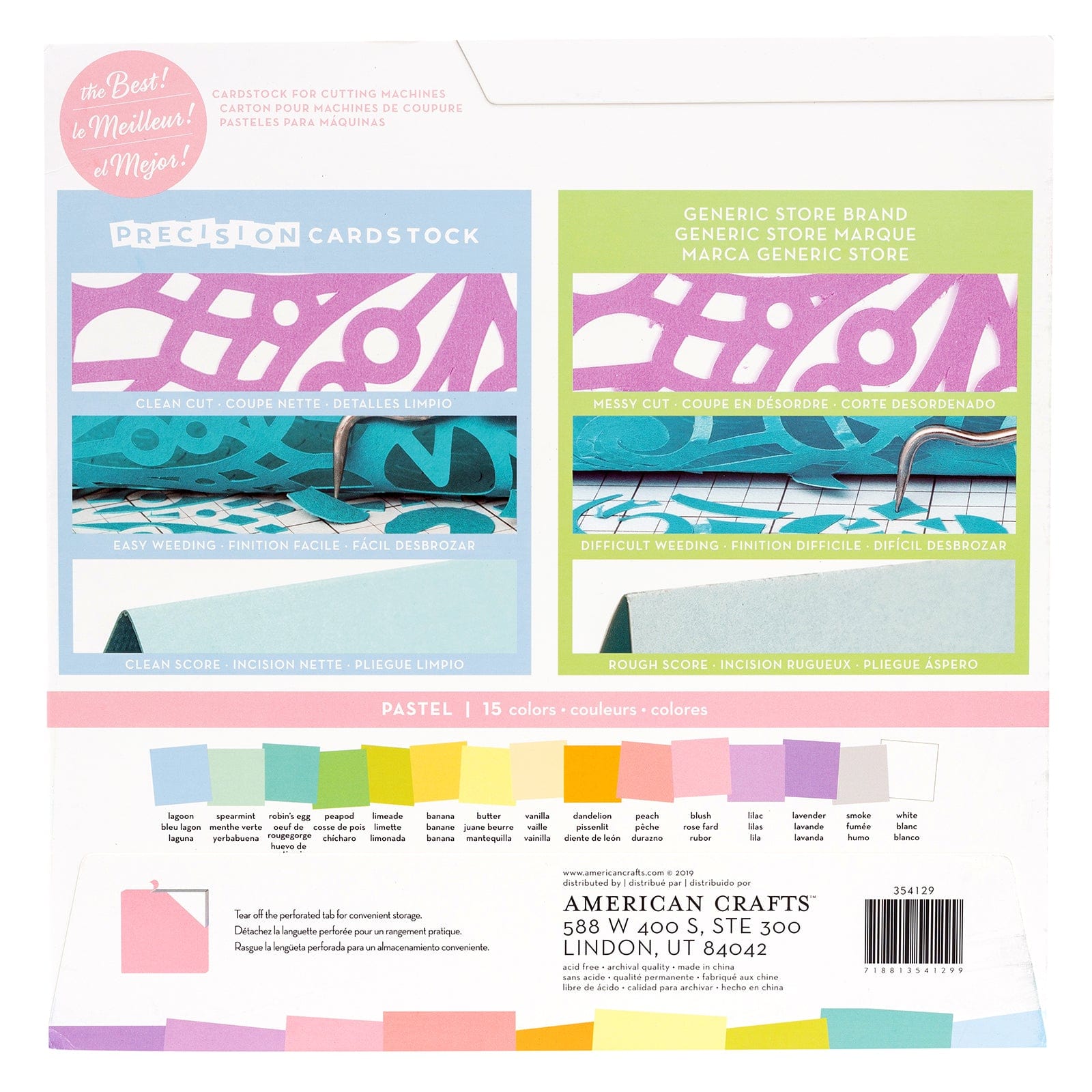 American Crafts Cardstock American Crafts Precision Cardstock Pack 80lb 12x12" 60/Pkg-Pastel/Textured