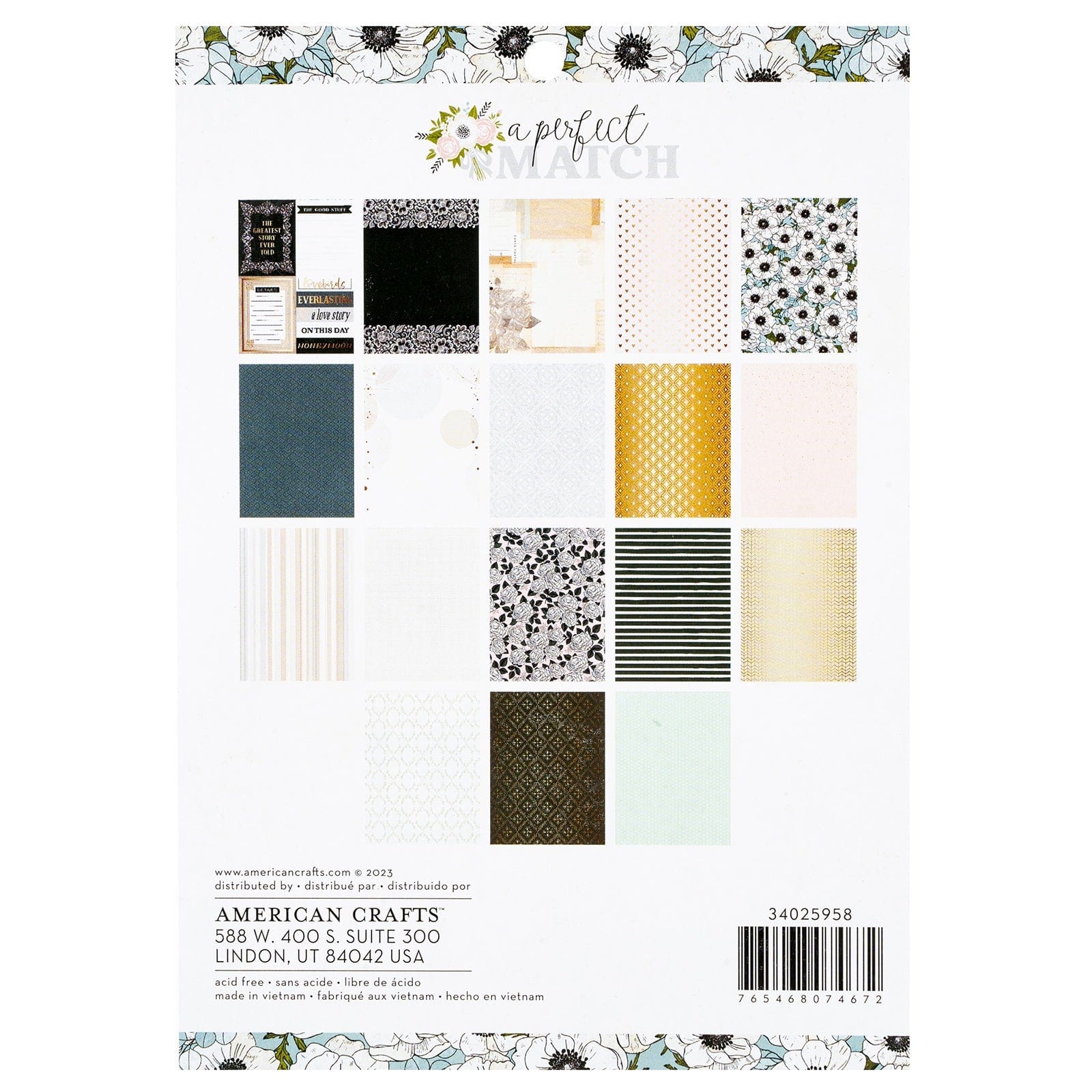 American Crafts Embellishments A Perfect Match 6x8" Double-Sided Paper Pad with Gold Foil