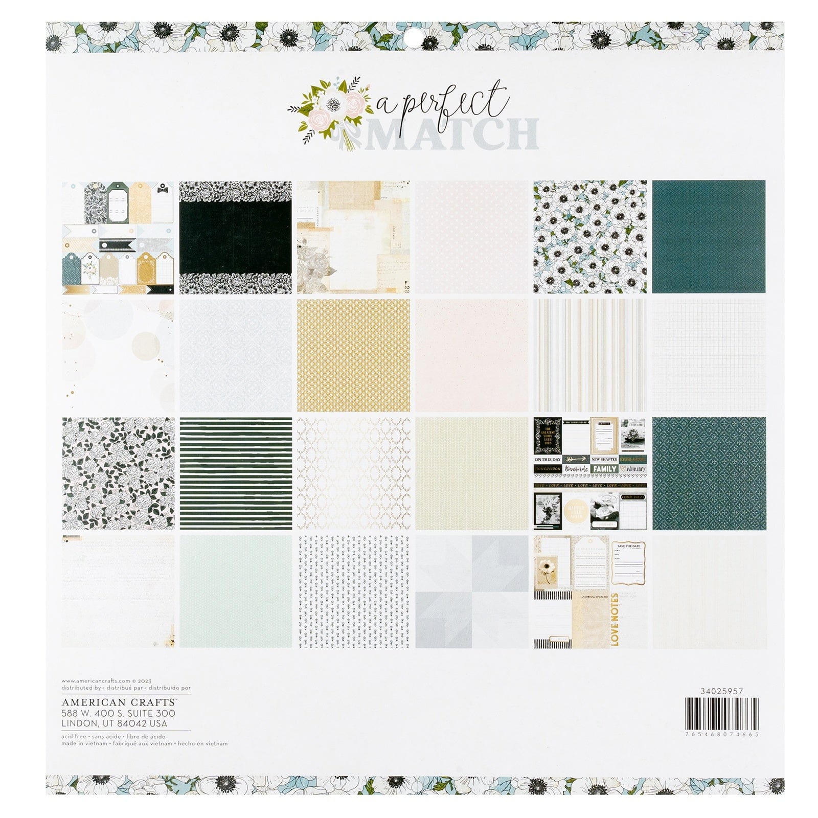 American Crafts Embellishments A Perfect Match Double-Sided 12x12" Paper Pad with Gold Foil