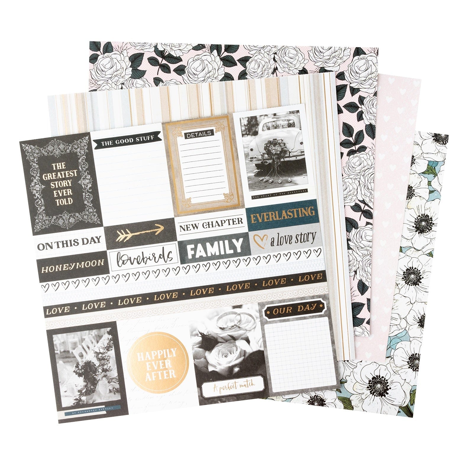 American Crafts Embellishments A Perfect Match Double-Sided 12x12" Paper Pad with Gold Foil