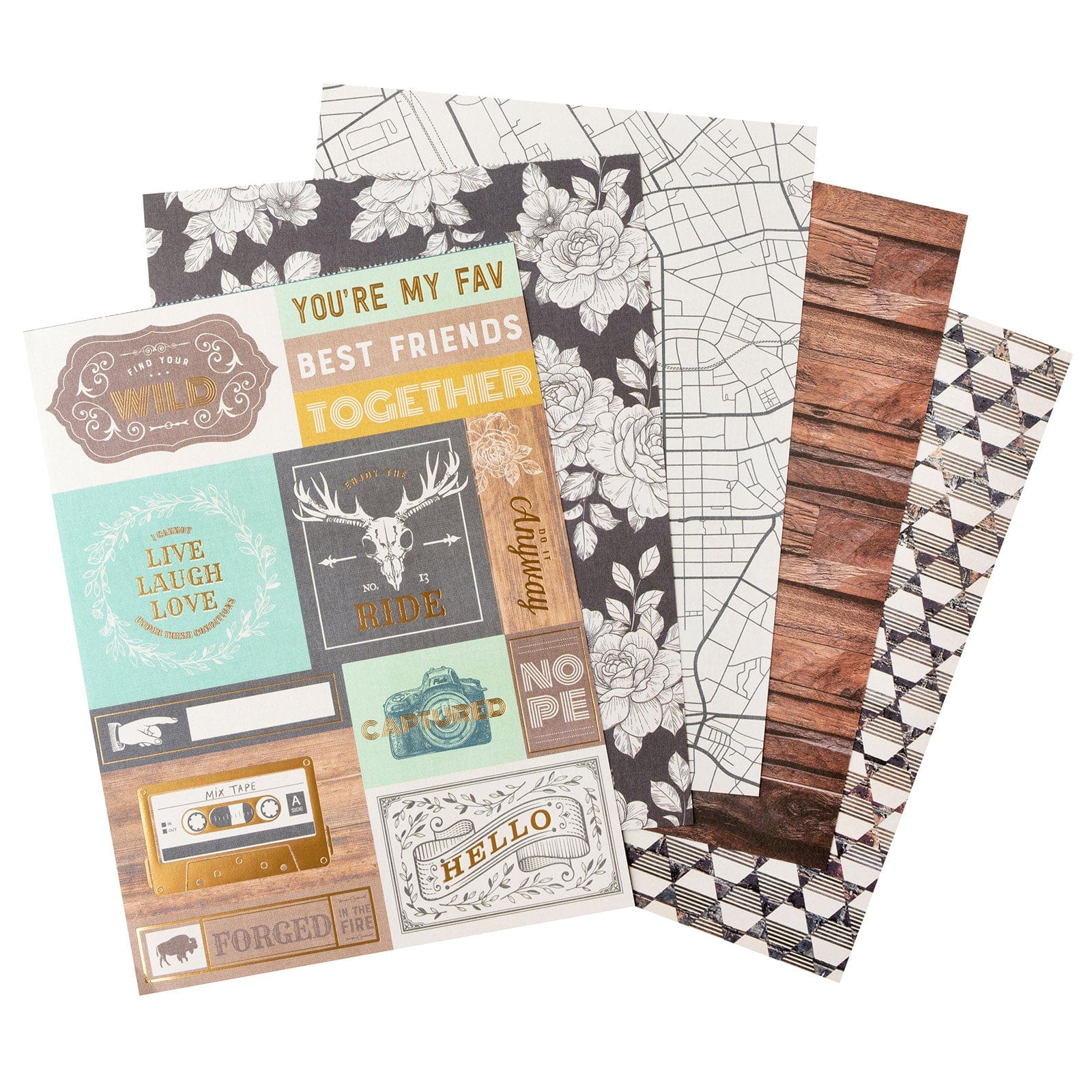 American Crafts Embellishments Cedar House Double-Sided 6x8" Paper Pad with Gold Foil