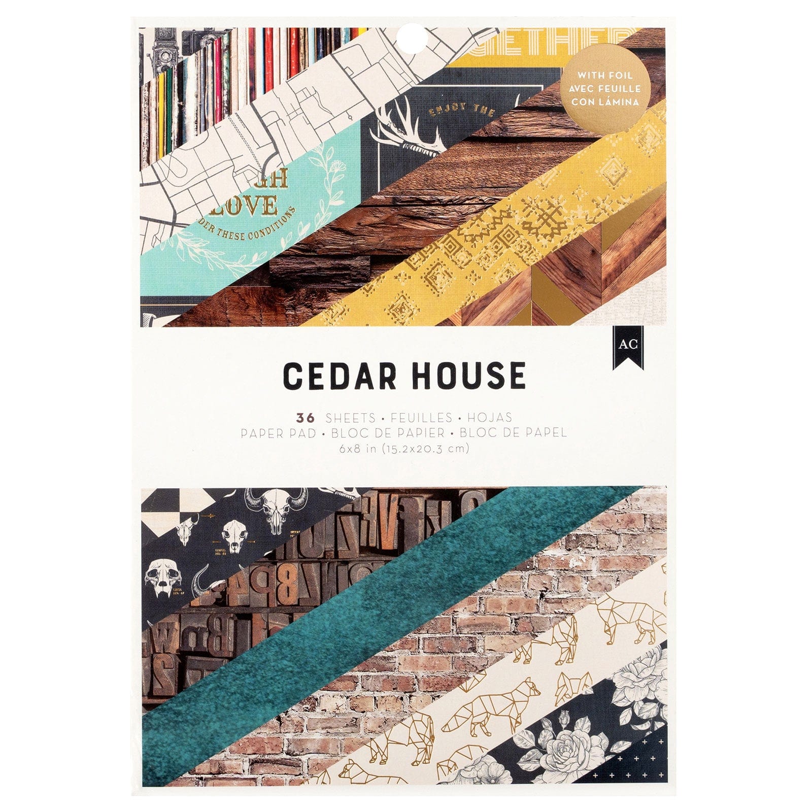 American Crafts Embellishments Cedar House Double-Sided 6x8" Paper Pad with Gold Foil