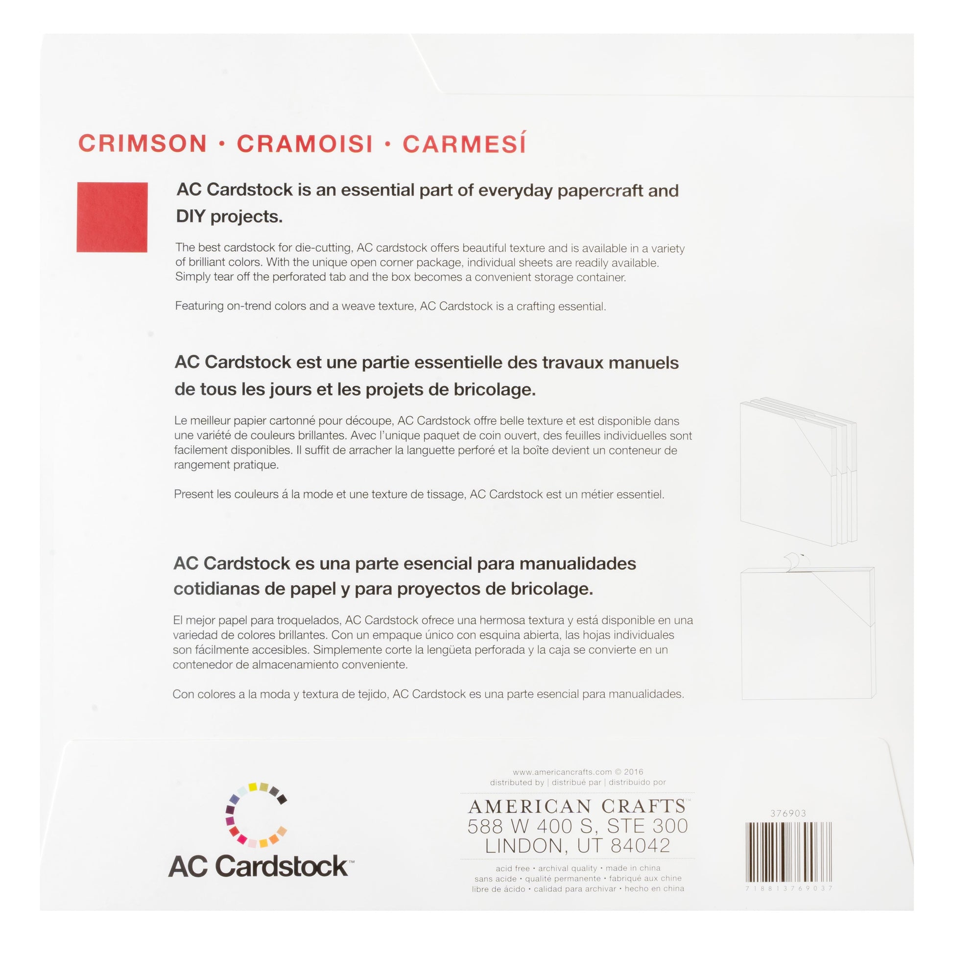 American Crafts Solid Color Papers American Crafts - 12" x 12" Solid Crimson Textured Cardstock – 60 Sheets