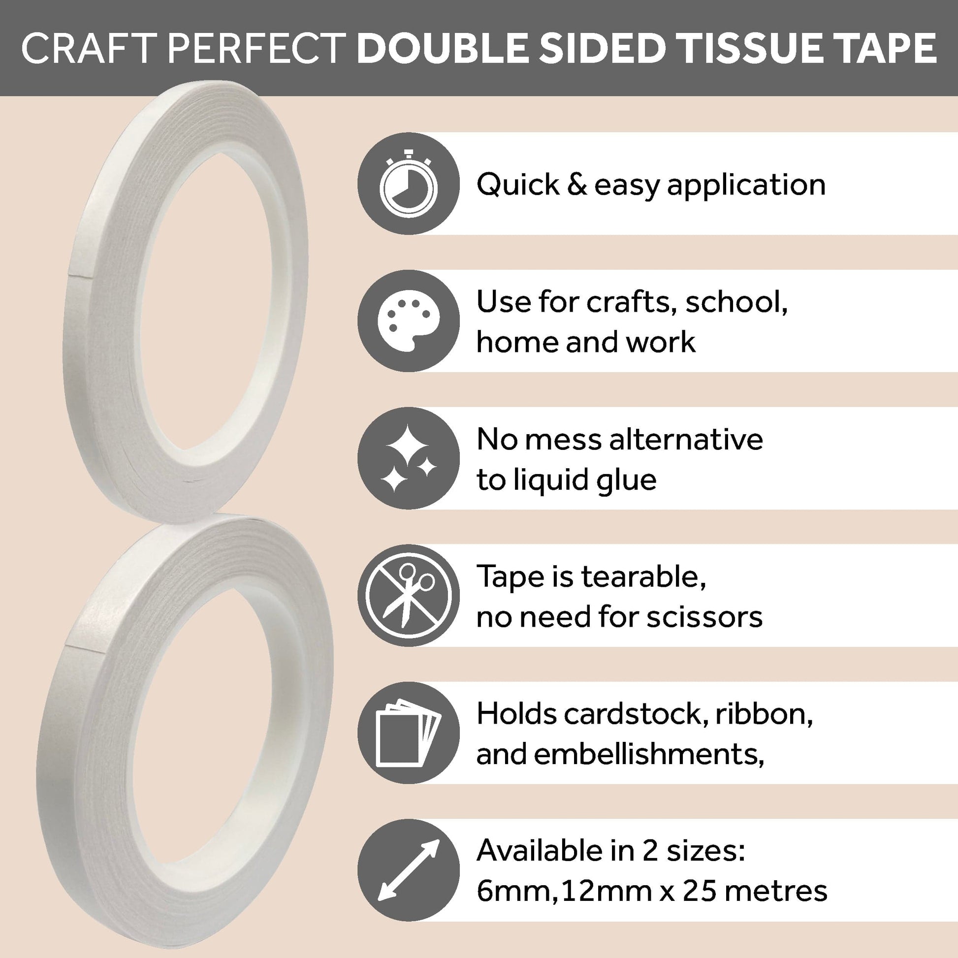 Craft Perfect bundle Multipack of 6 - Double Sided Tissue Tape - 6mm x 25m -9740e6