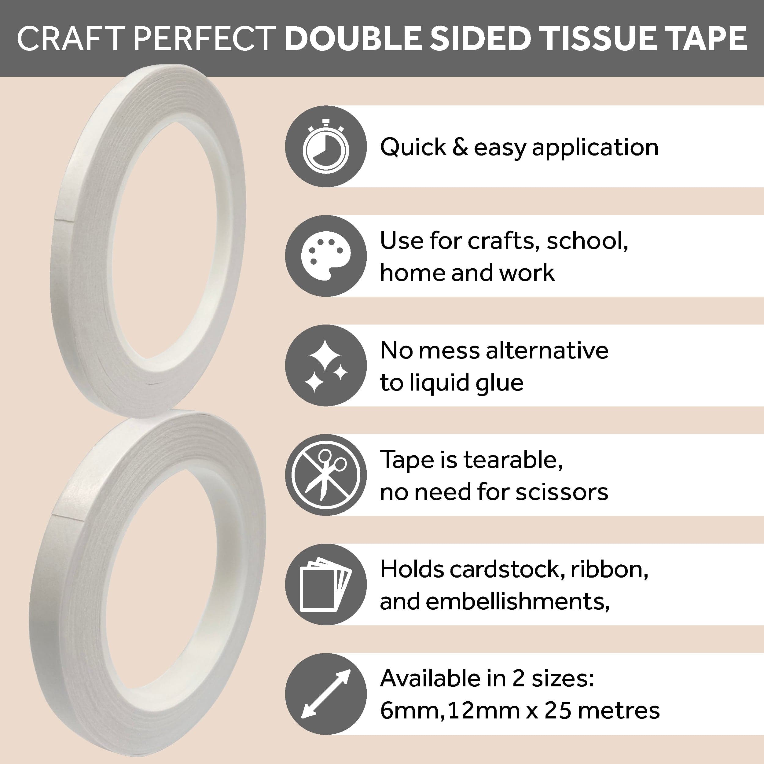 Craft Perfect bundle Multipack of 6 - Double Sided Tissue Tape - 6mm x 25m -9740e6