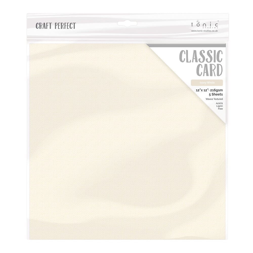 Craft Perfect Classic Card Craft Perfect - Classic Card - Ivory White - Weave Textured - 12" x 12" (5/PK) - 9136E
