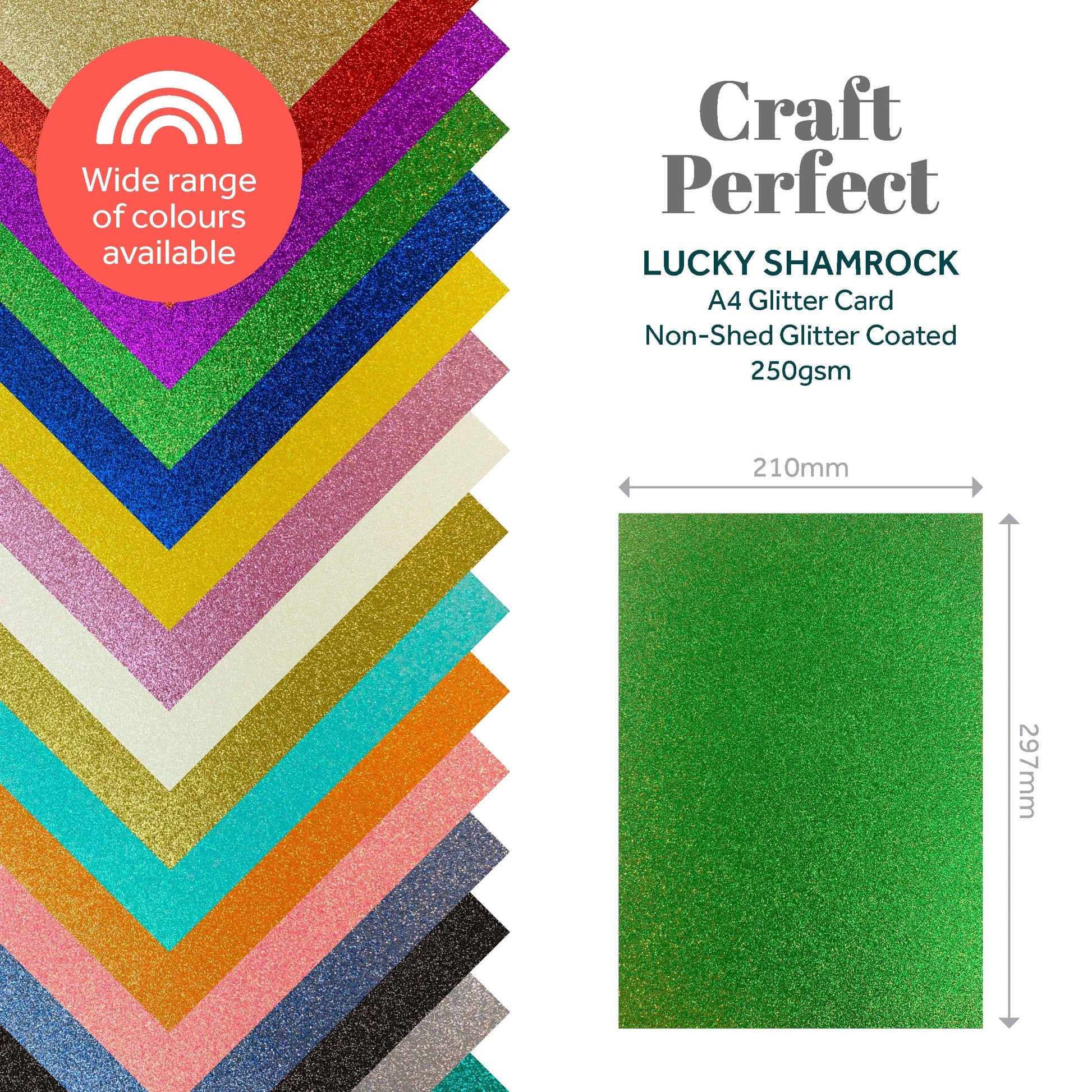Craft Perfect Glitter Card Craft Perfect – Glitter Card - Lucky Shamrock - A4 - 250gsm - 5 Sheets - 9945E