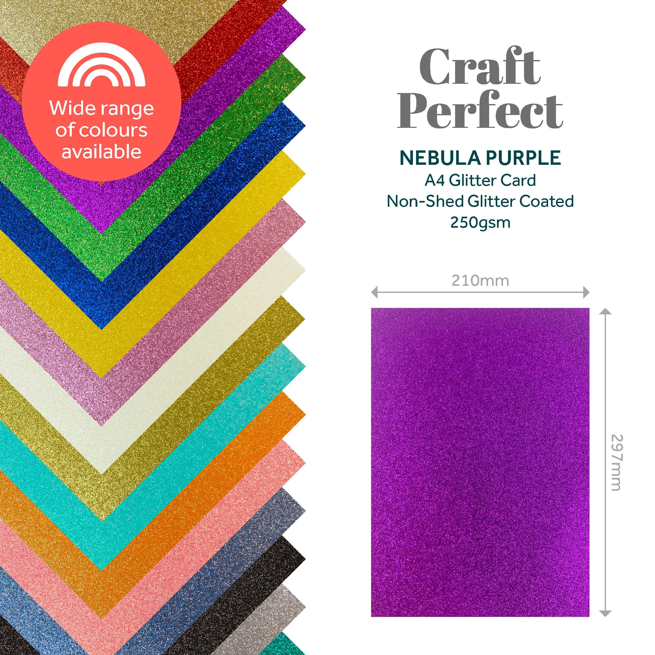 Craft Perfect Glitter Card Craft Perfect - Glitter Card - Nebula Purple - A4 (5/PK) - 9946e