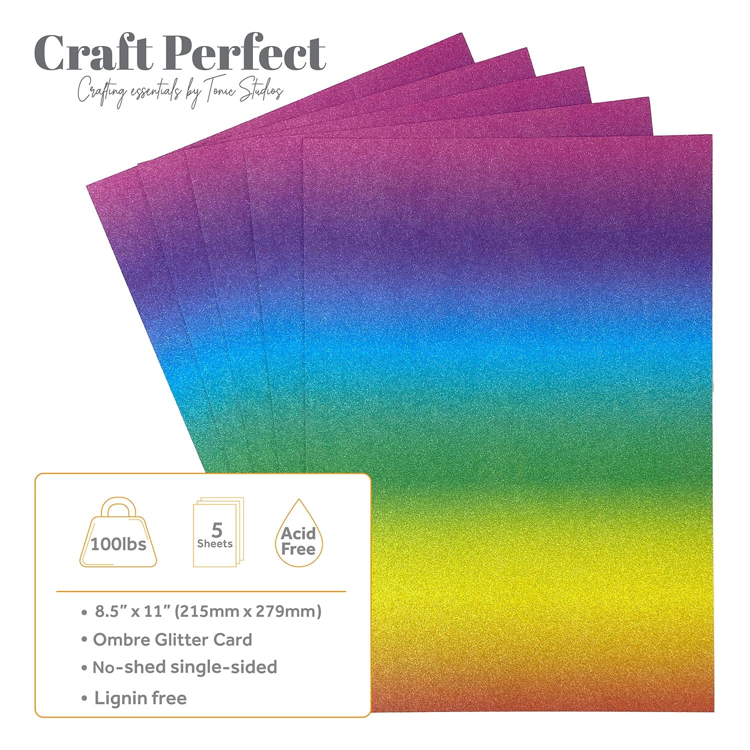 Craft Perfect Glitter Card Craft Perfect - Ombre Glitter Card - Kaleidoscope of Colours - A4 (5/PK) - 8893E