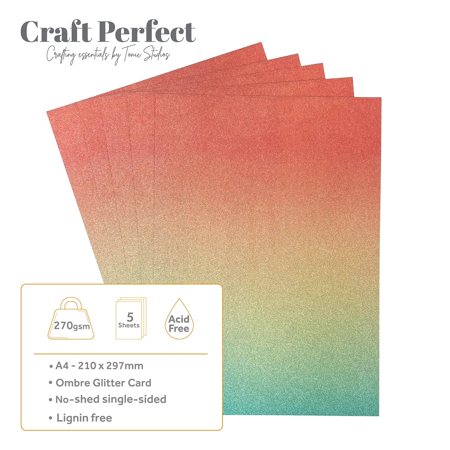Craft Perfect Glitter Card Craft Perfect - Ombre Glitter Card - Mermaid Shimmer - A4 (5/PK) - 8894E