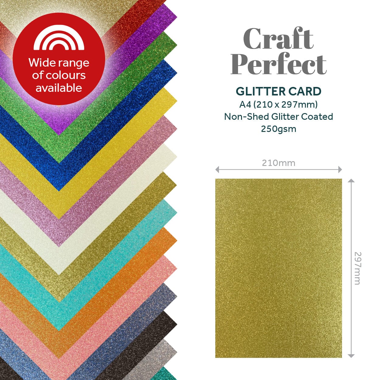Craft Perfect Glitter Card Glitter Card Bundle – 25 Sheets A4 Glitter Cardstock – 5 Colours – Gold Dust, Silver Screen, Welsh Gold, Ruby Ritz, Lucky Shamrock – 250gsm – No Shed – Acid-Free – Die-Cutting
