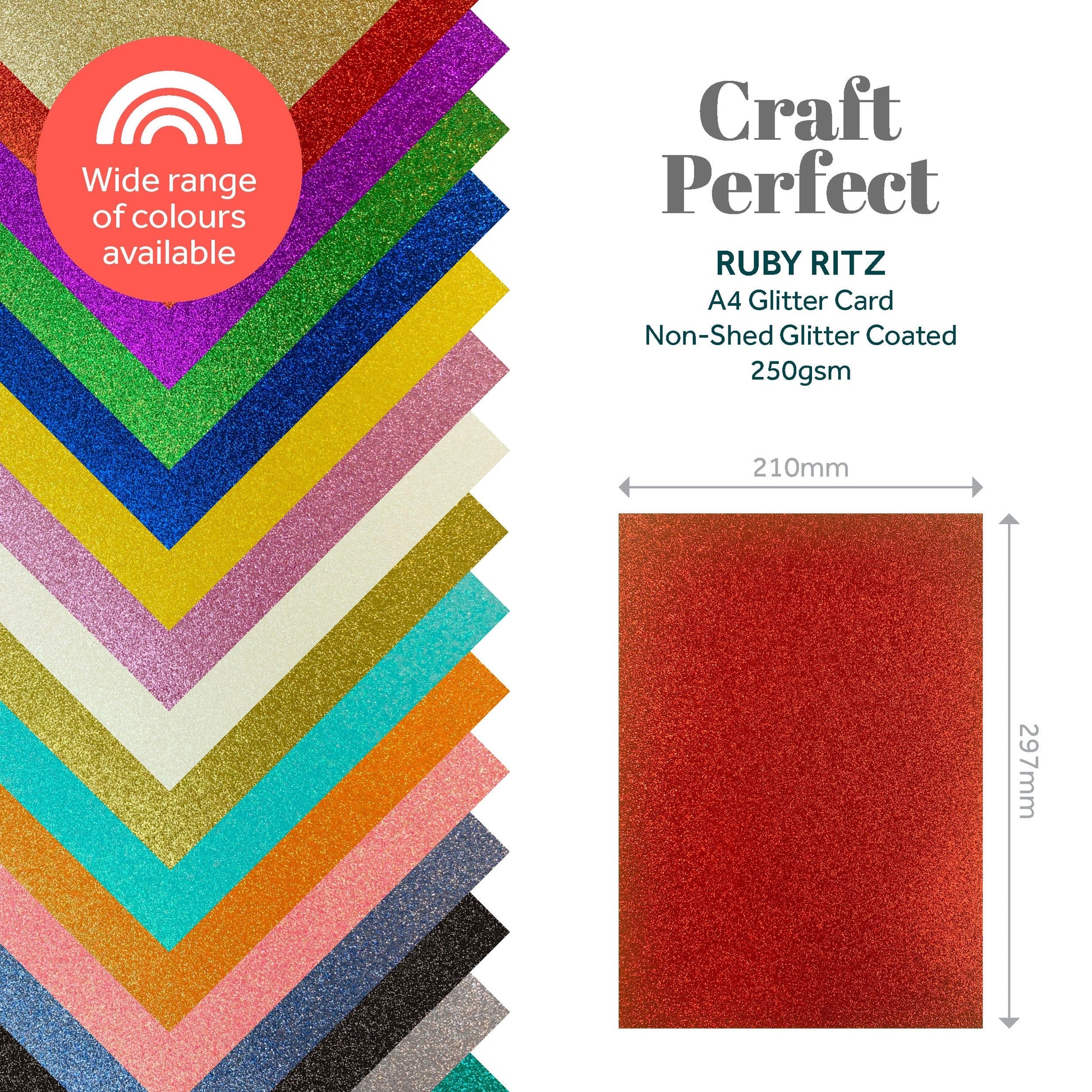 Craft Perfect Glitter Card Multipack of 3 Glitter Card - Ruby Ritz A4 - 9944E3