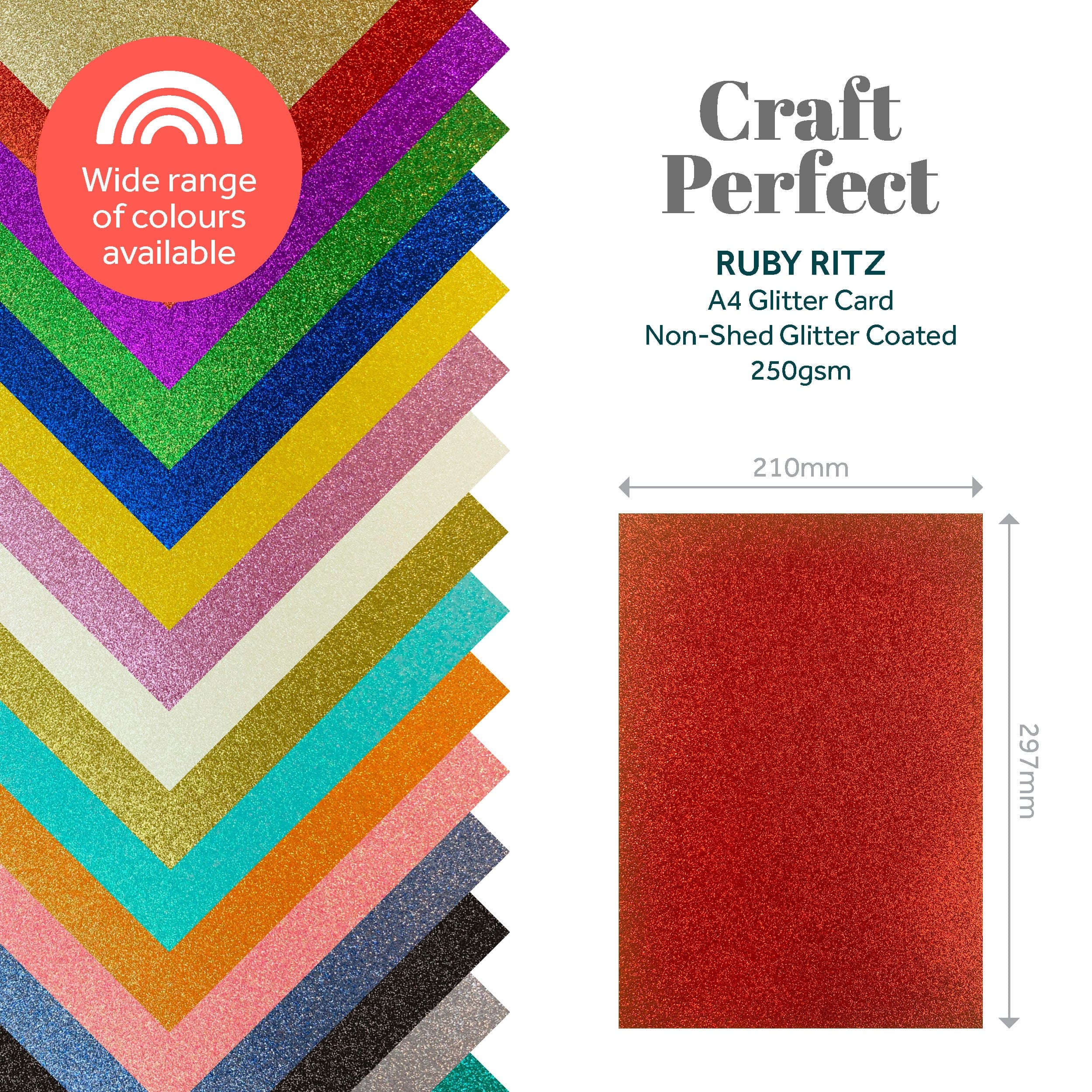 Craft Perfect Glitter Card Multipack of 3 Glitter Card - Ruby Ritz A4 - 9944E3