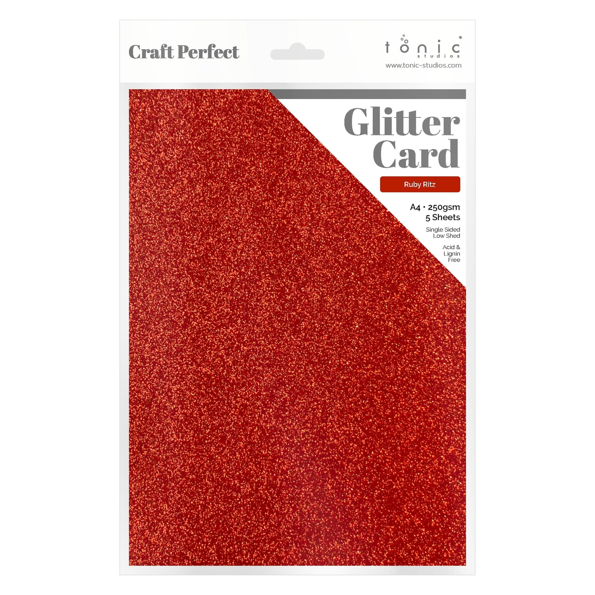Craft Perfect Glitter Card Multipack of 3 Glitter Card - Ruby Ritz A4 - 9944E3