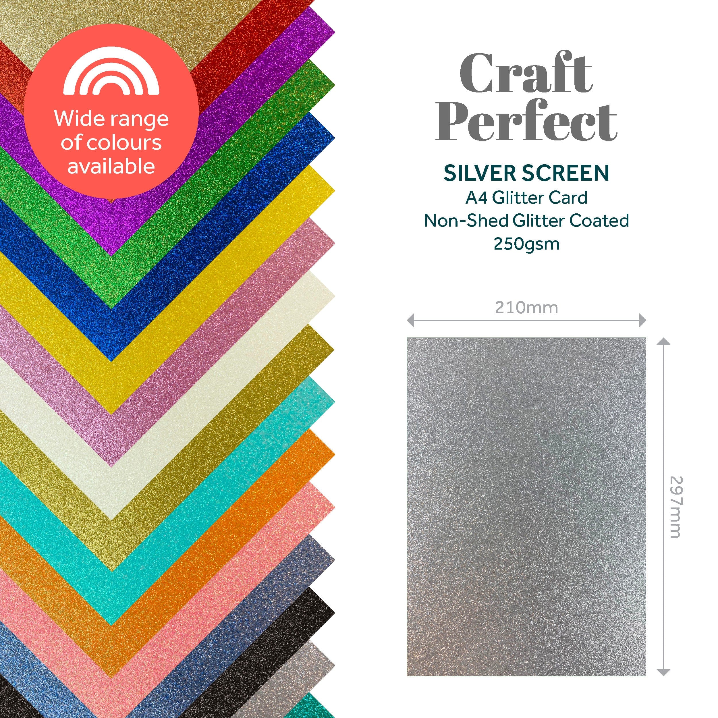 Craft Perfect Glitter Card Multipack of 3 Glitter Card - Silver Screen - A4 - 9941E3