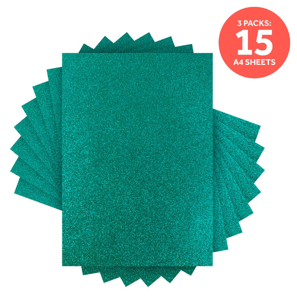 Craft Perfect Glitter Card Multipack of 3 Glitter Card -Turquoise Lake - A4 - 9954E3