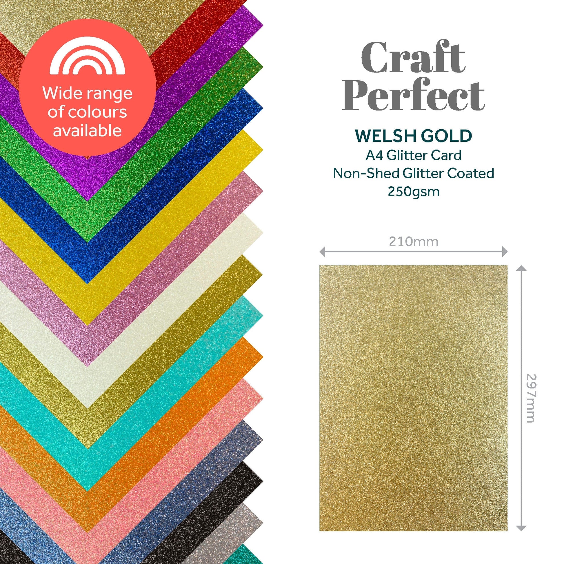 Craft Perfect Glitter Card Multipack of 3 Glitter Card - Welsh Gold - A4 - 9942E3