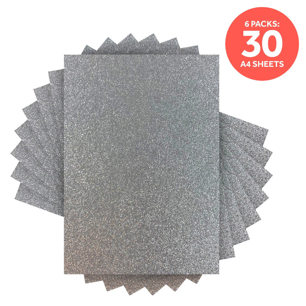 Craft Perfect Glitter Card Multipack of 6 Glitter Card - Silver Screen - A4- 9941E6