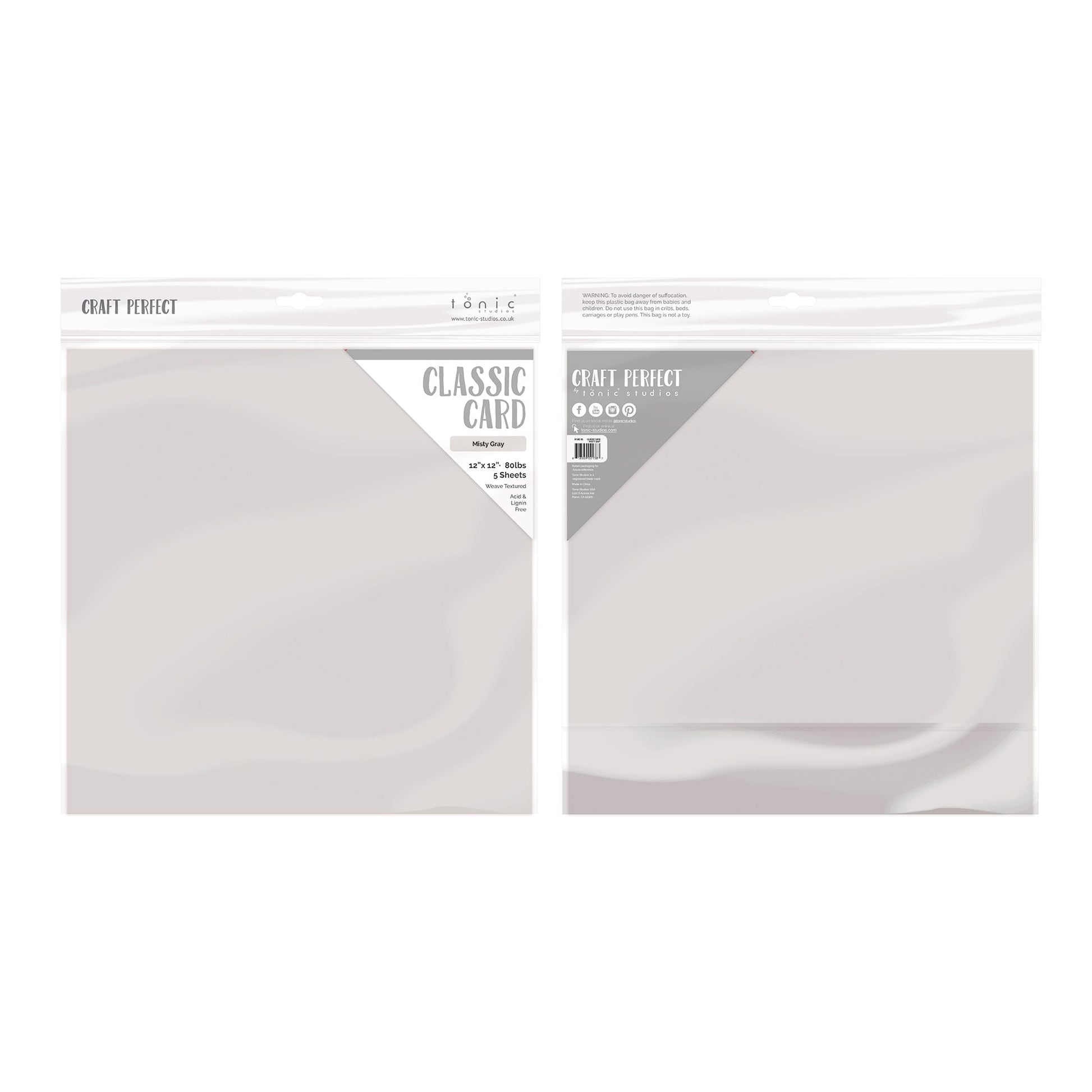 Craft Perfect Hidden Bundle Craft Perfect - Classic Card - Misty Grey - Weave Textured - 12" x 12" (5/Pk) - 9138e