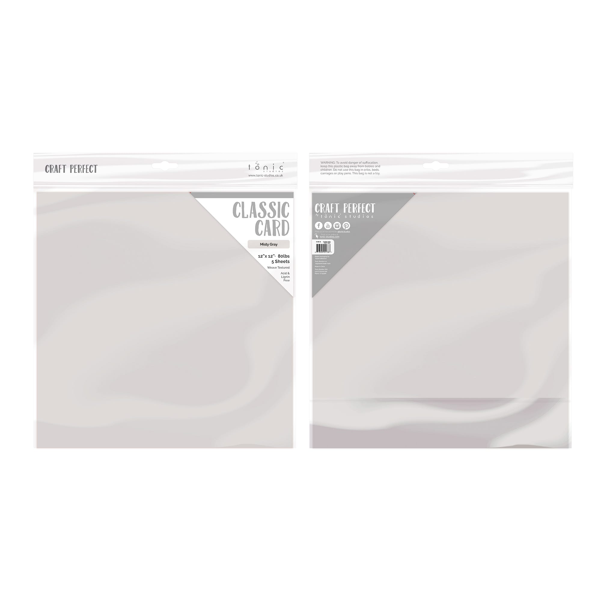 Craft Perfect Hidden Bundle Craft Perfect - Classic Card - Misty Grey - Weave Textured - 12" x 12" (5/Pk) - 9138e