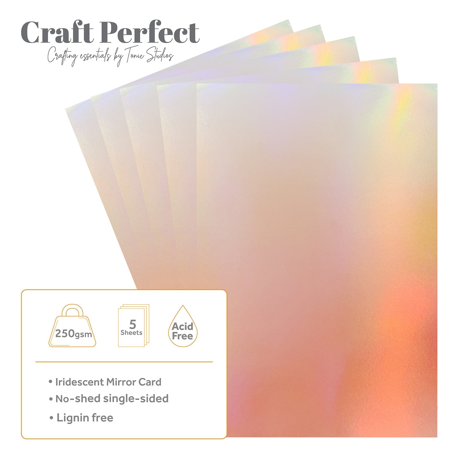 Craft Perfect Iridescent Mirror Card Craft Perfect - Iridescent Mirror Card - Angel Fire - A4 (5/PK) - 9780E