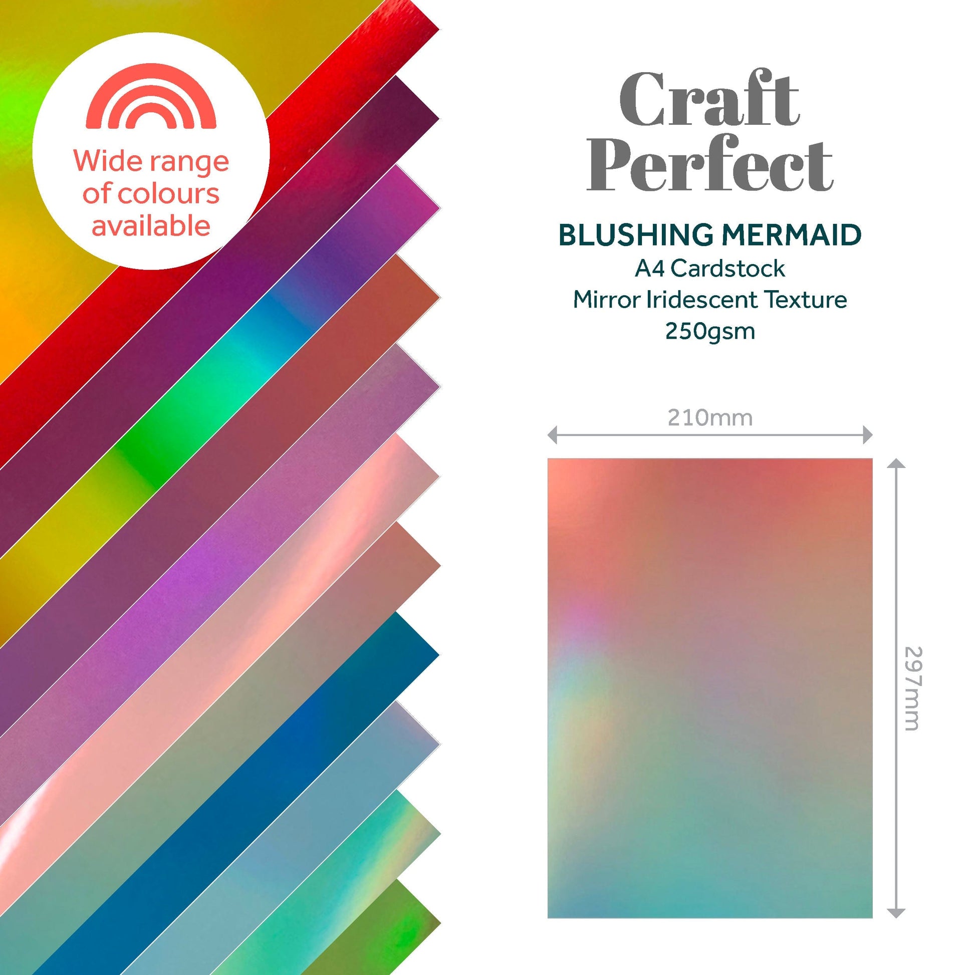 Craft Perfect Iridescent Mirror Card Craft Perfect - Iridescent Mirror Card - Blushing Mermaid - A4 (5/PK) - 9781e